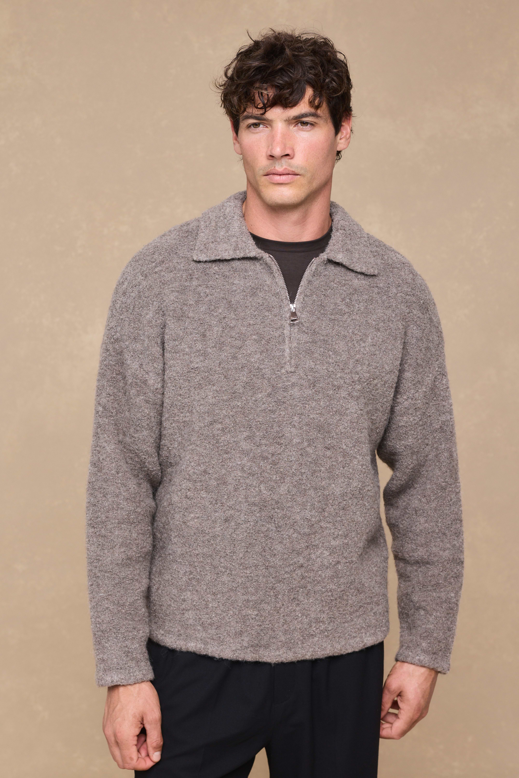 Bas Boiled Half Zip Polo Jumper - Mocha