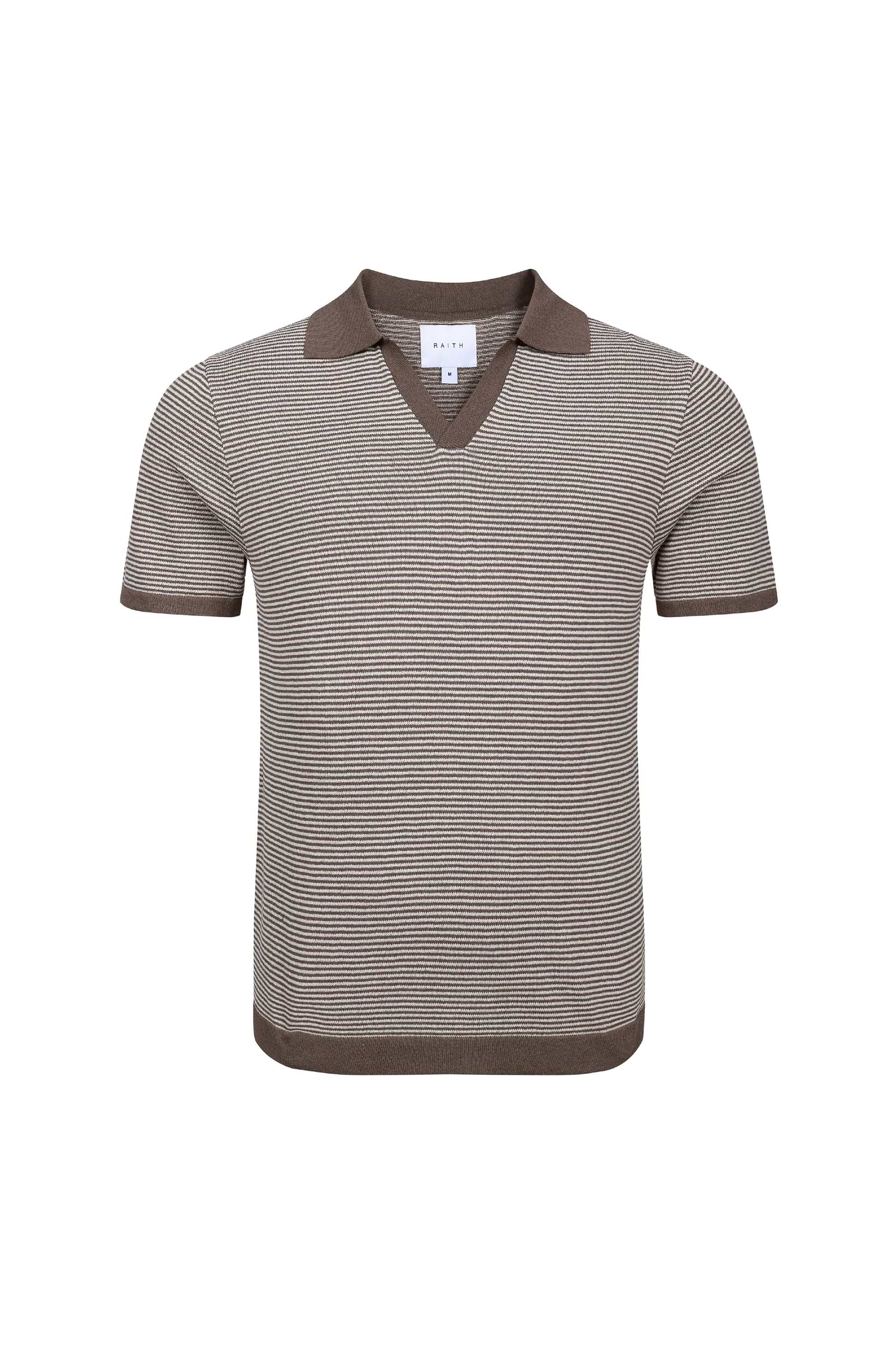 Antonio Contrast Trim Striped Linen Polo - Brown/Beige