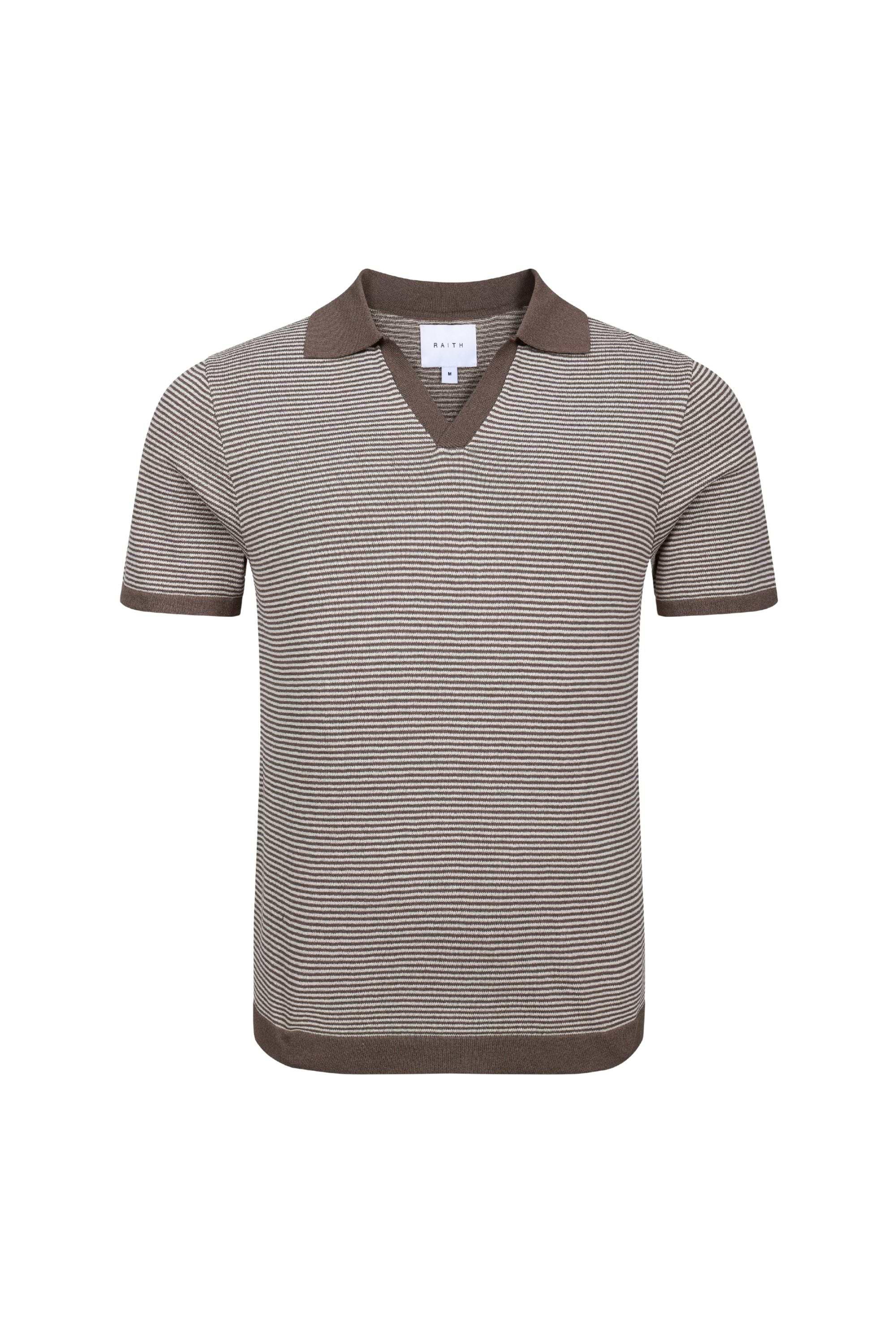 Antonio Contrast Trim Striped Linen Polo - Brown/Beige