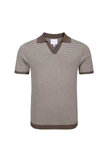 Antonio Contrast Trim Striped Linen Polo - Brown/Beige