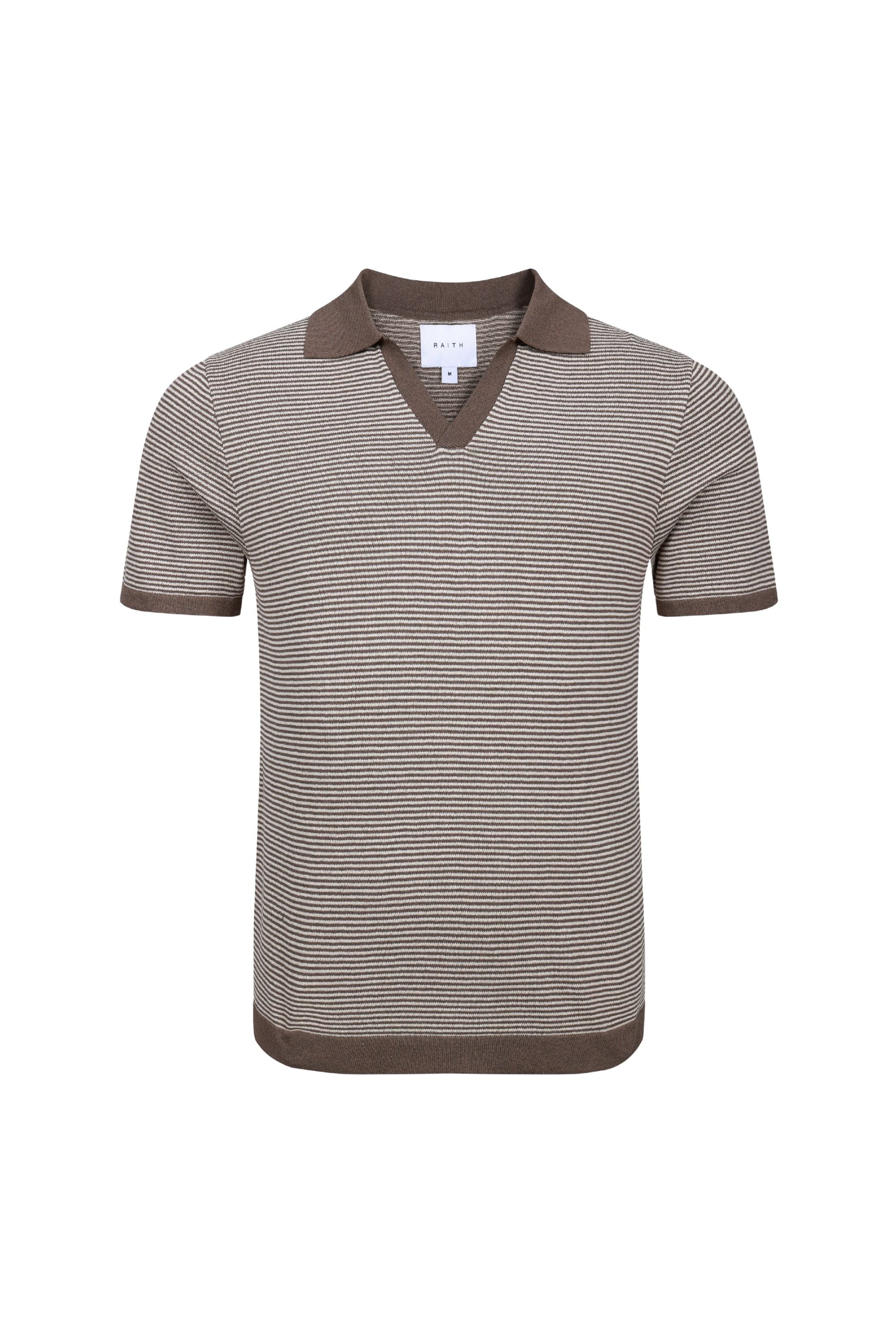 Antonio Contrast Trim Striped Linen Polo - Brown/Beige