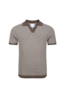 Antonio Contrast Trim Striped Linen Polo - Brown/Beige