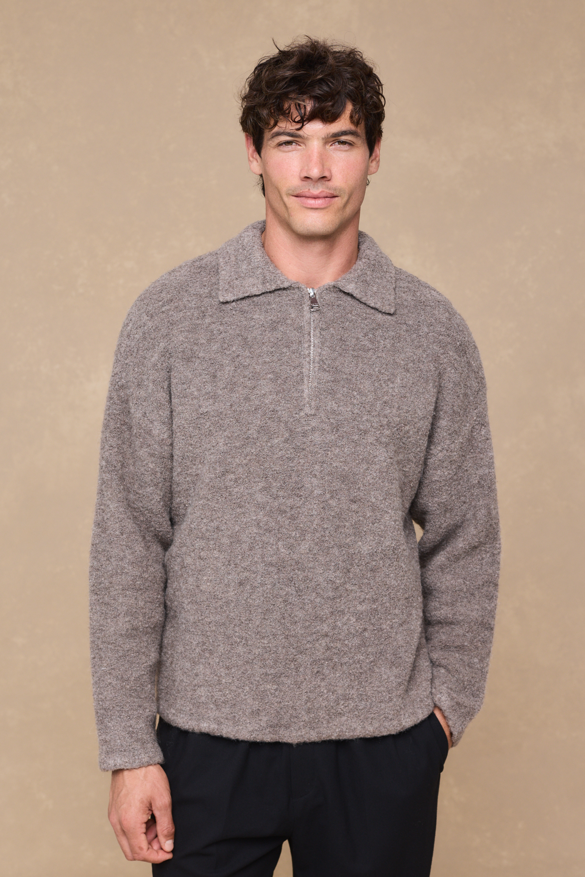 Bas Boiled Half Zip Polo Jumper - Mocha