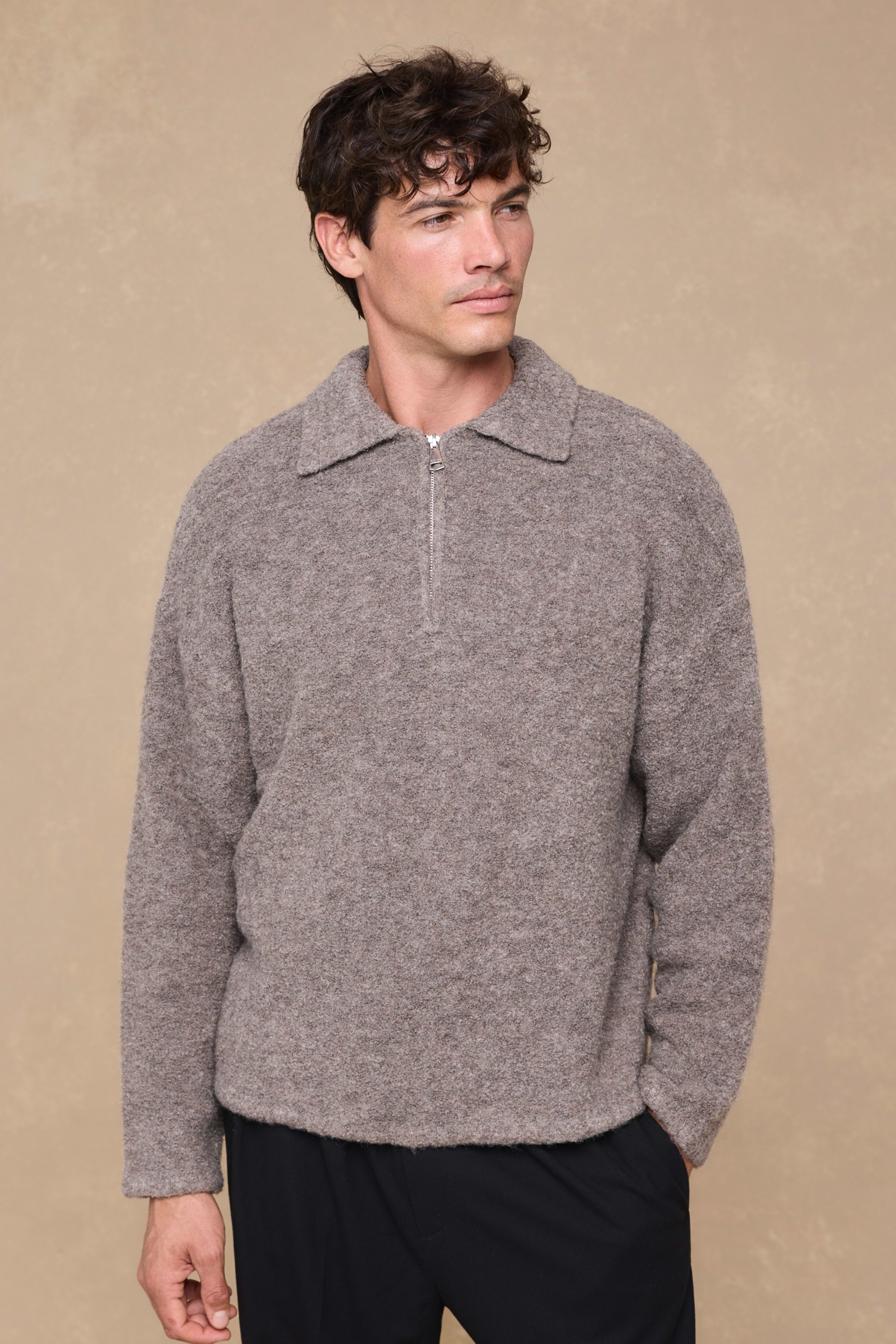 Bas Boiled Half Zip Polo Jumper - Mocha