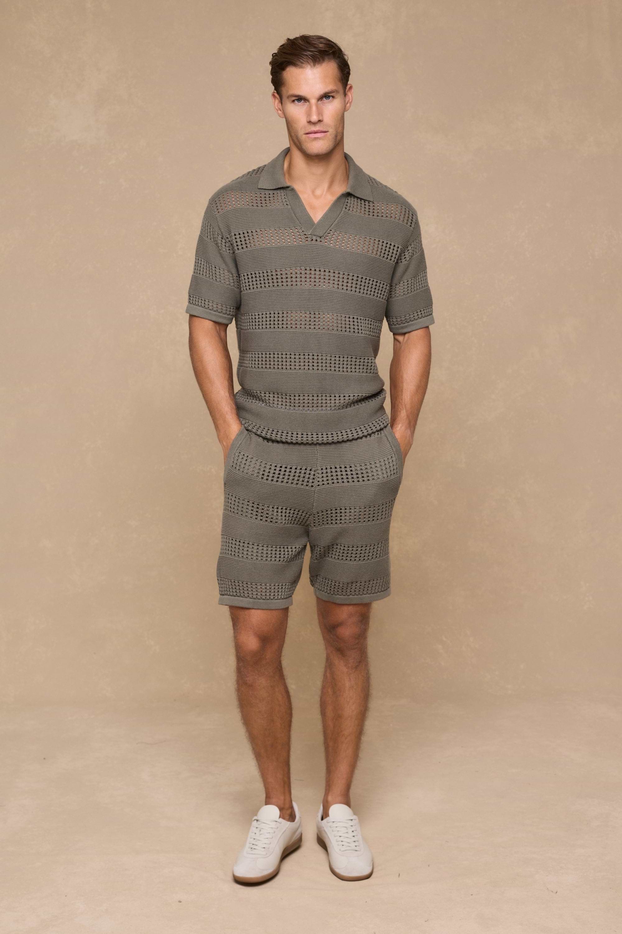 Frattina Crochet Cotton Knit Polo - Sage