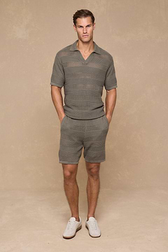 Frattina Crochet Cotton Knit Polo - Sage