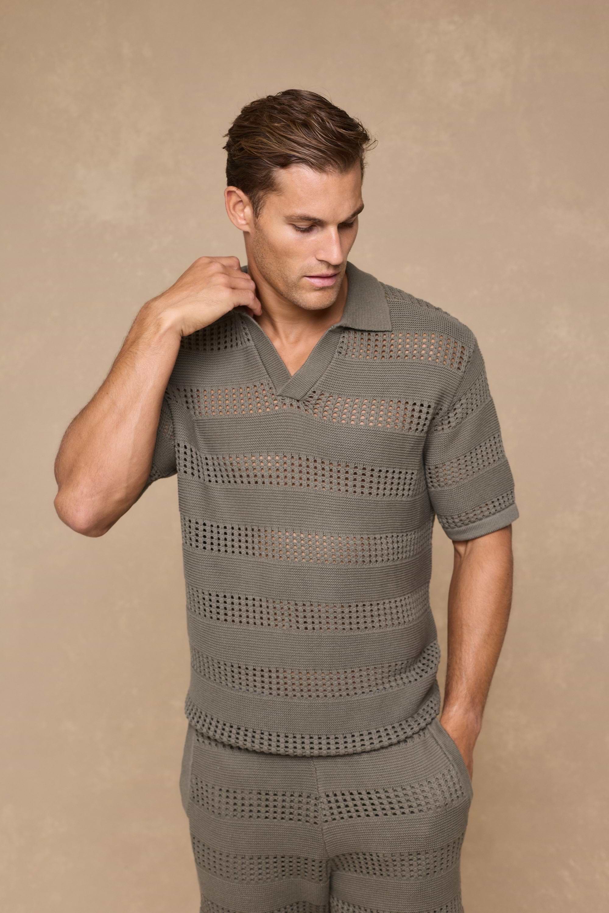 Frattina Crochet Cotton Knit Polo - Sage