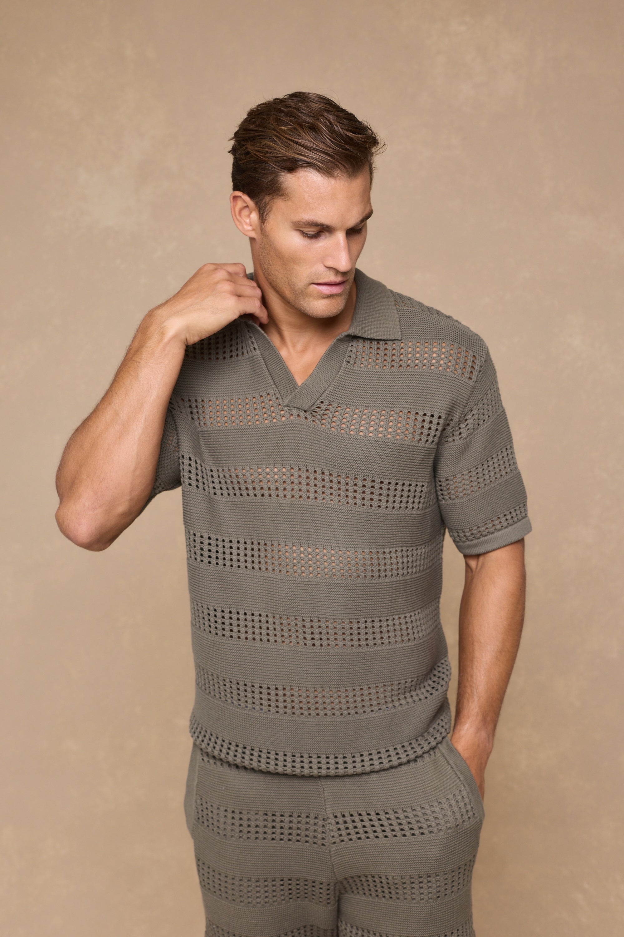 Frattina Crochet Cotton Knit Polo - Sage