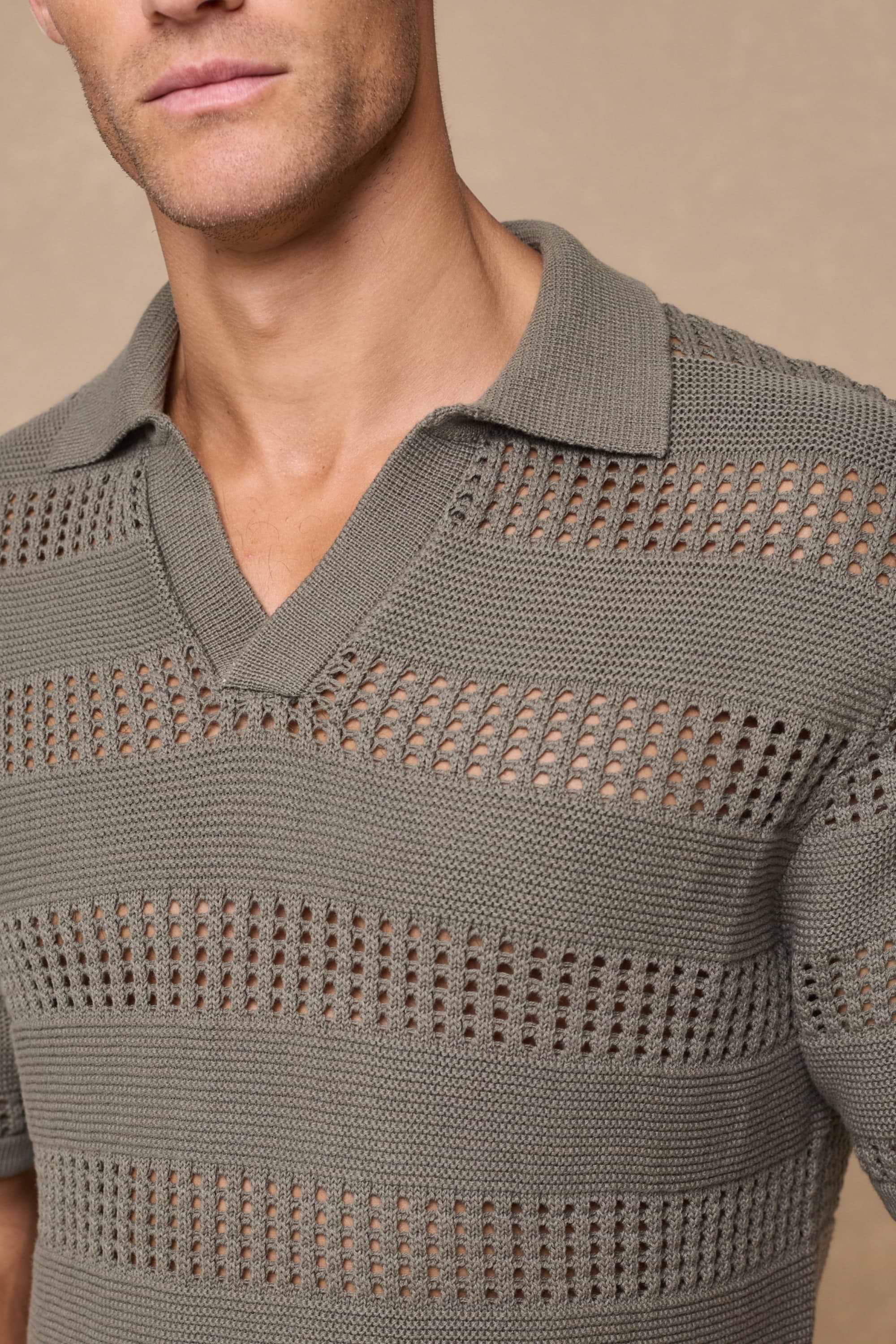 Frattina Crochet Cotton Knit Polo - Sage