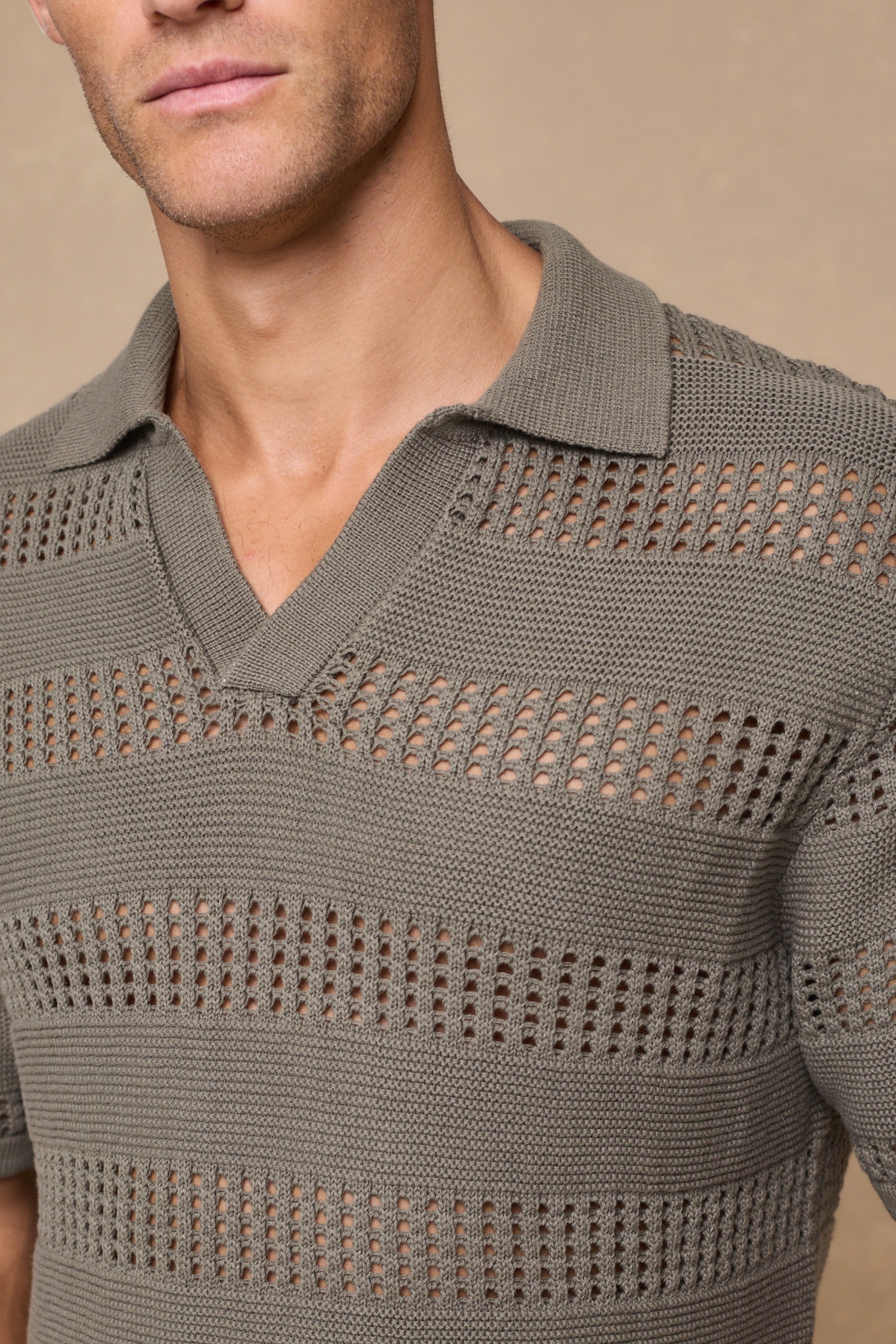 Frattina Crochet Cotton Knit Polo - Sage