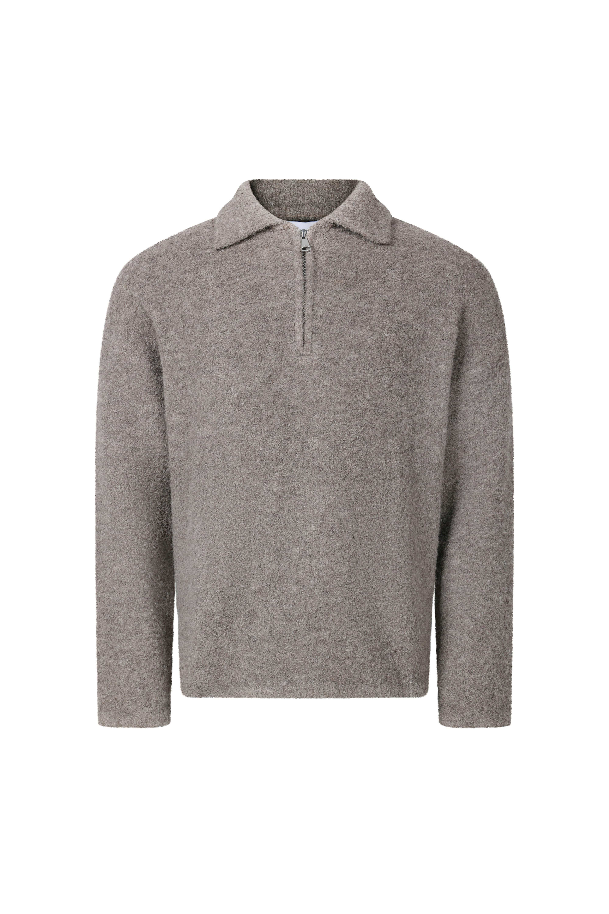 Bas Boiled Half Zip Polo Jumper - Mocha