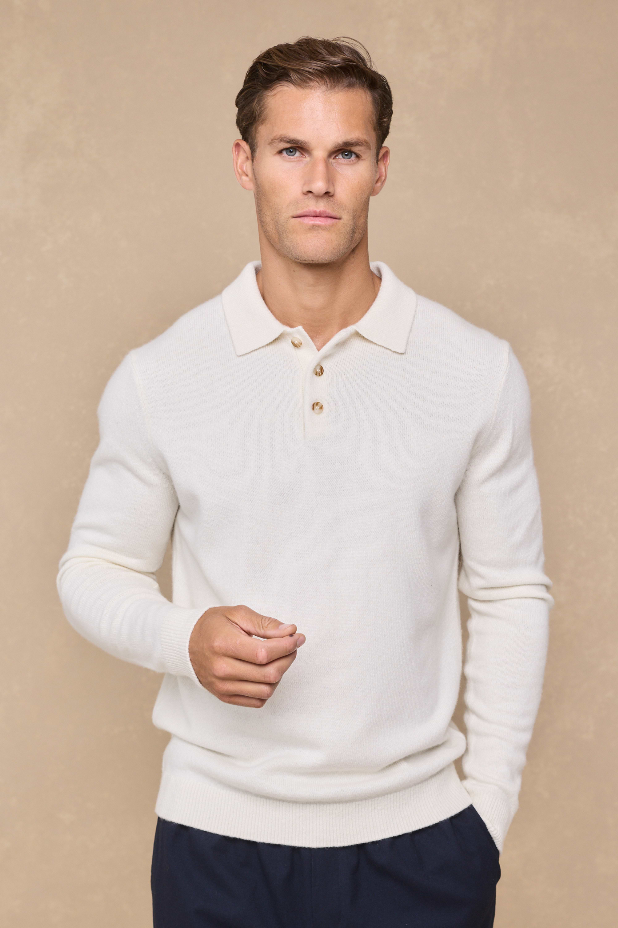 Anders Long Sleeve Polo - Ecru