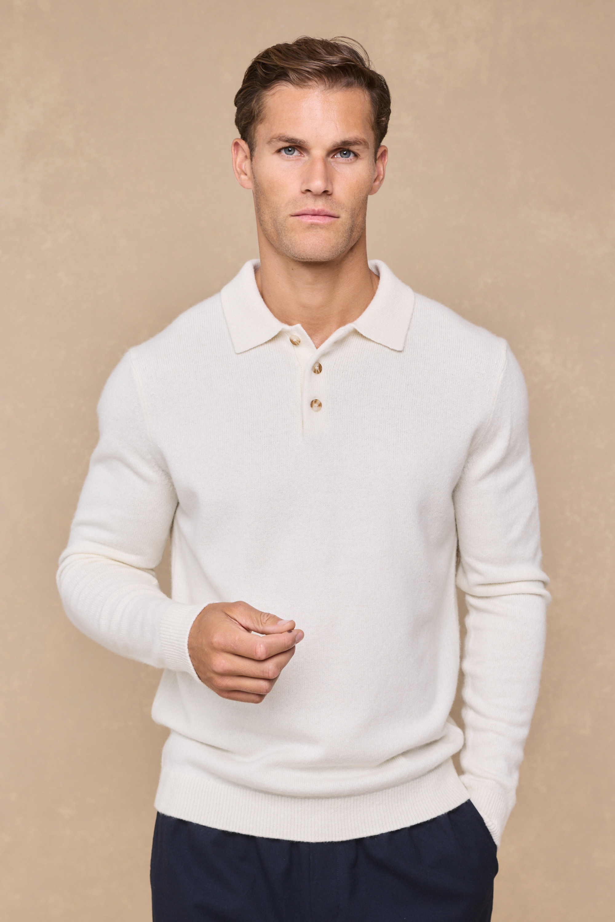 Anders Long Sleeve Polo - Ecru