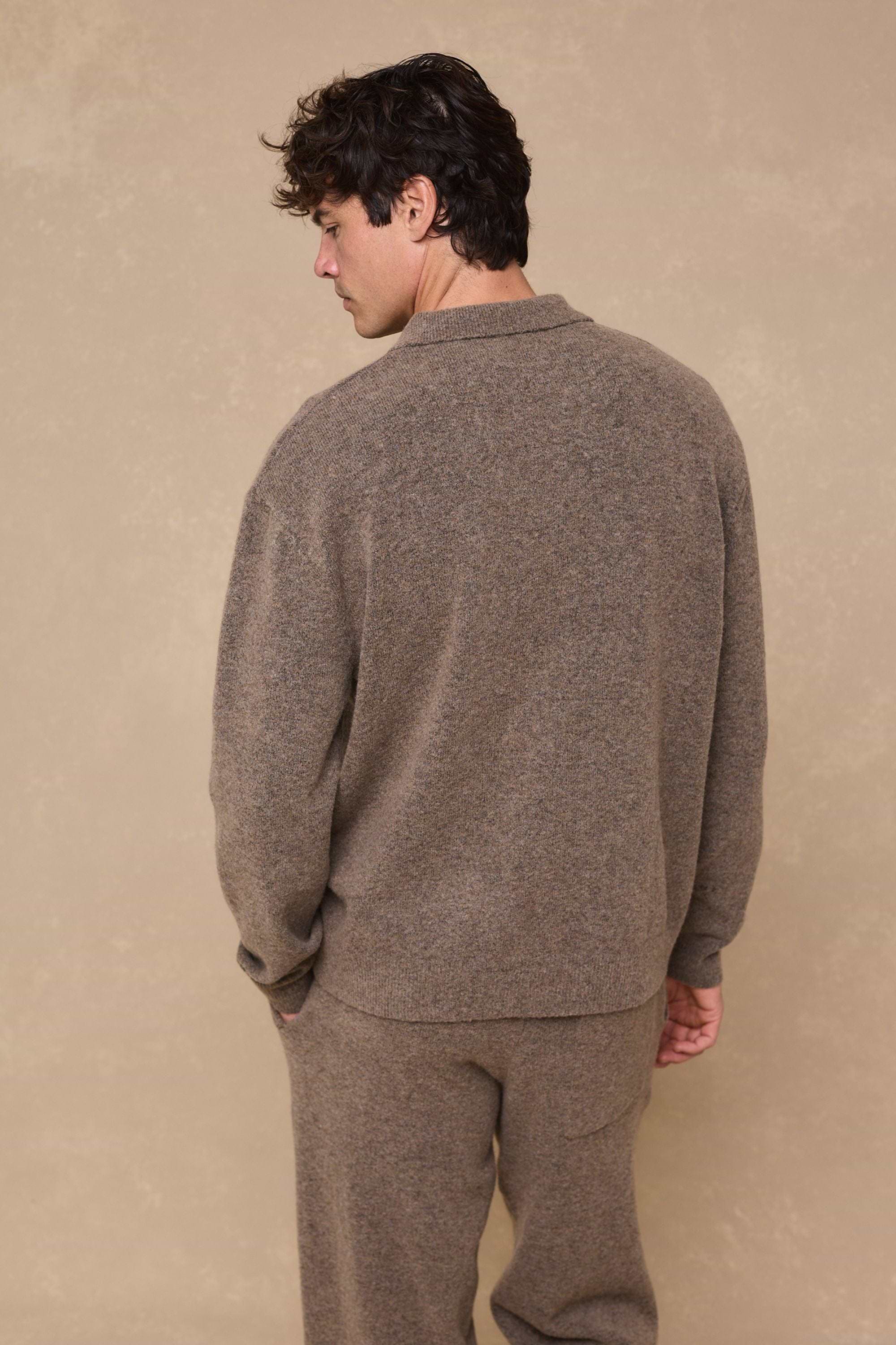 Otto Long Sleeve Polo - Brown Marl