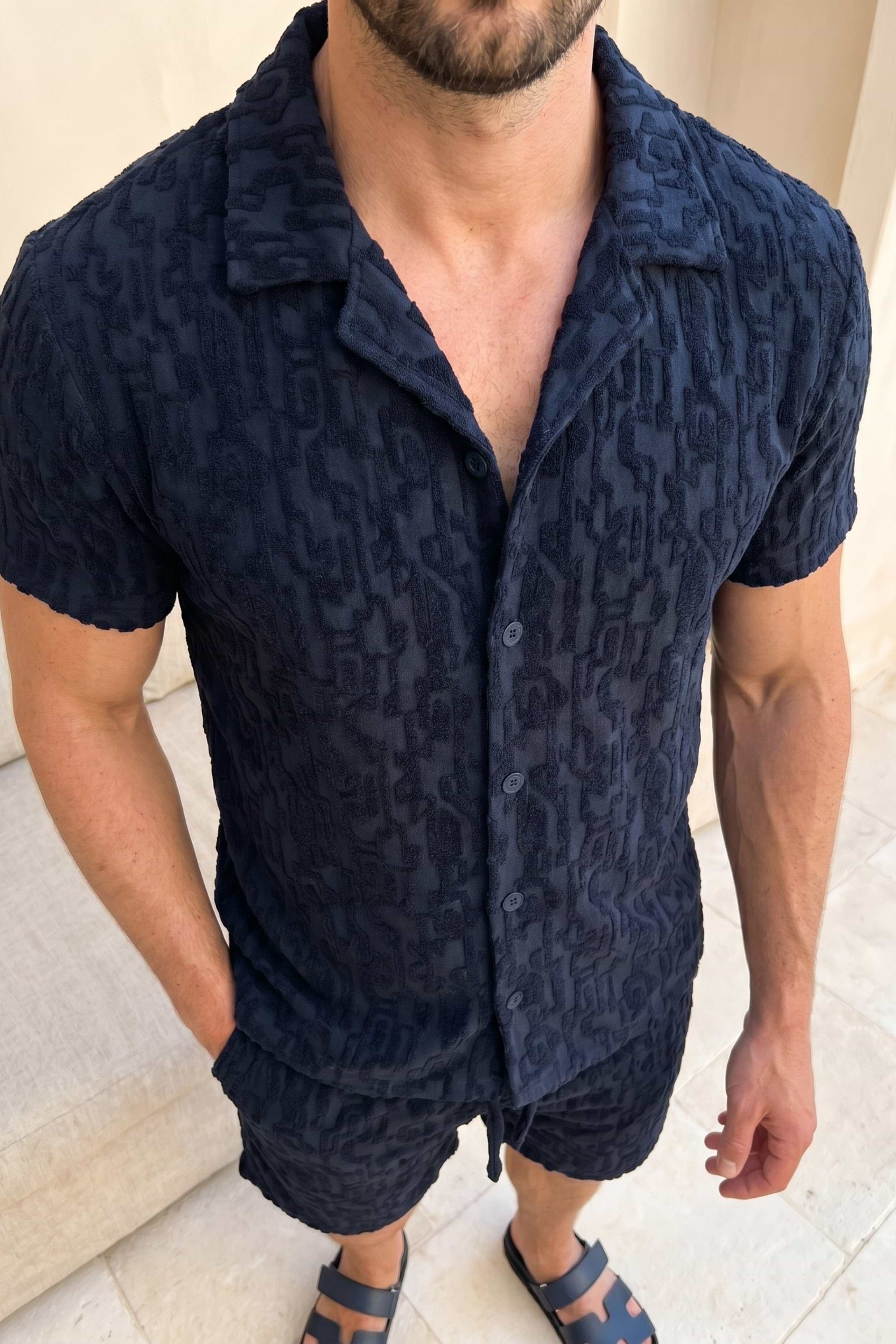 Fausto Flocked Top - Navy
