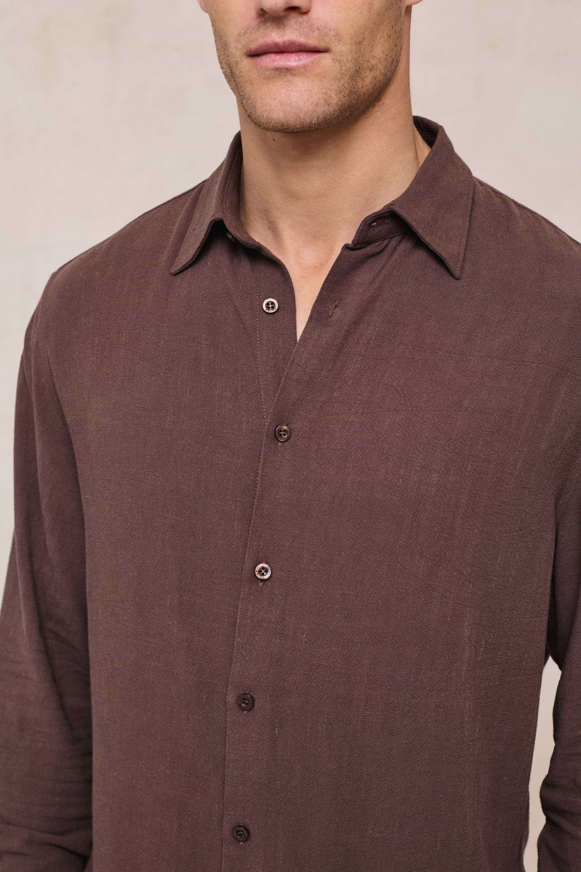 Cami Linen Classic Collar Shirt - Brown