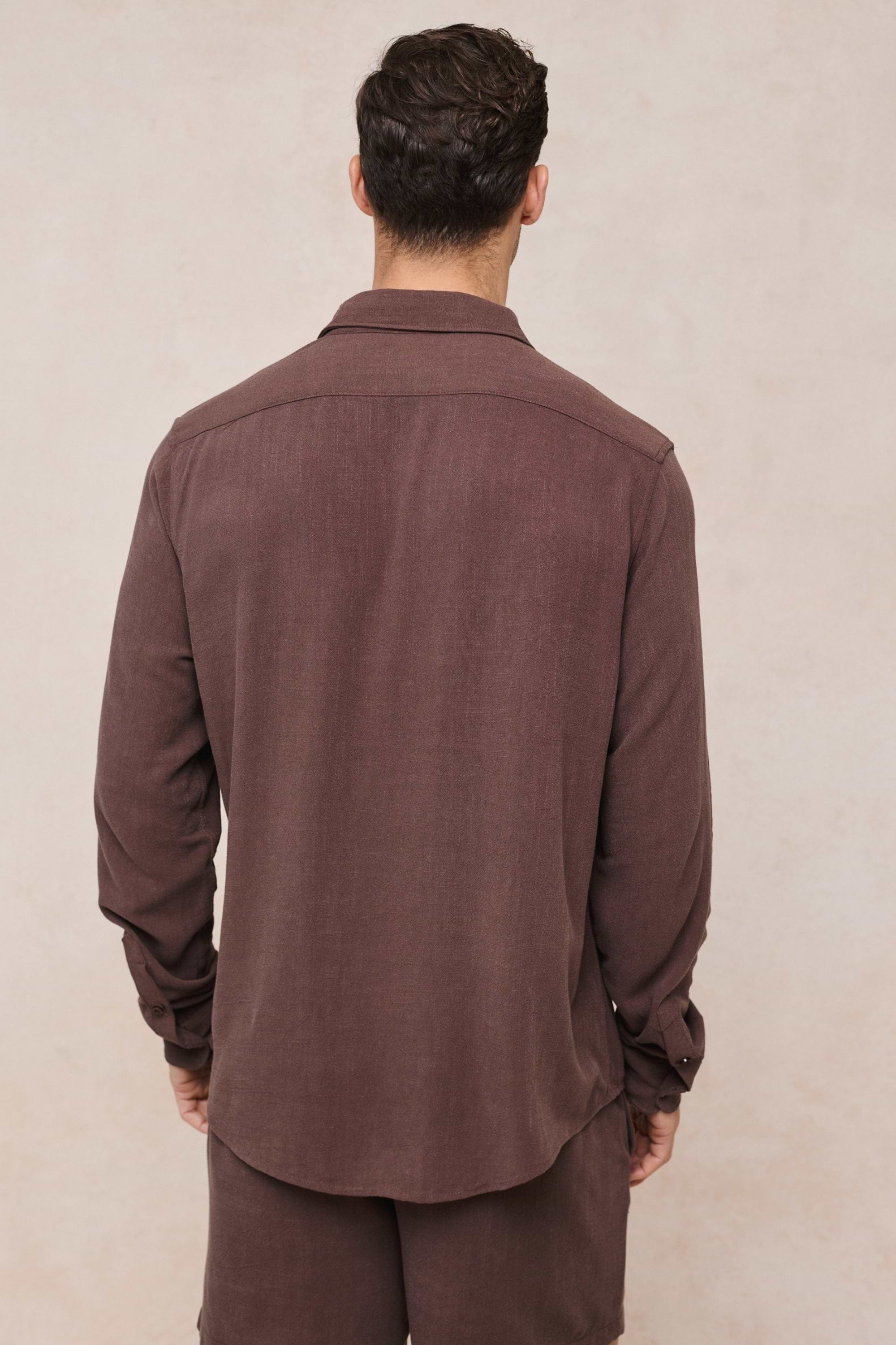 Cami Linen Classic Collar Shirt - Brown