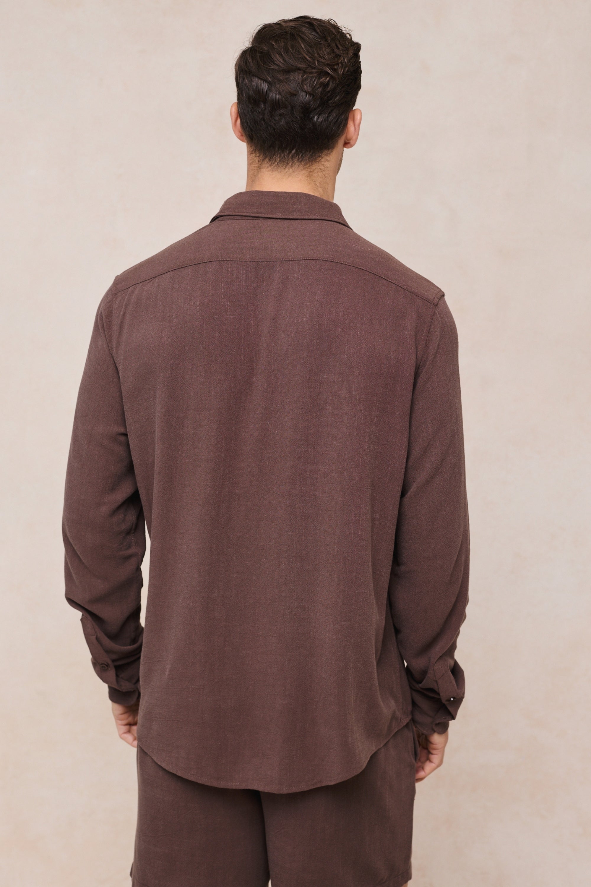 Cami Linen Classic Collar Shirt - Brown