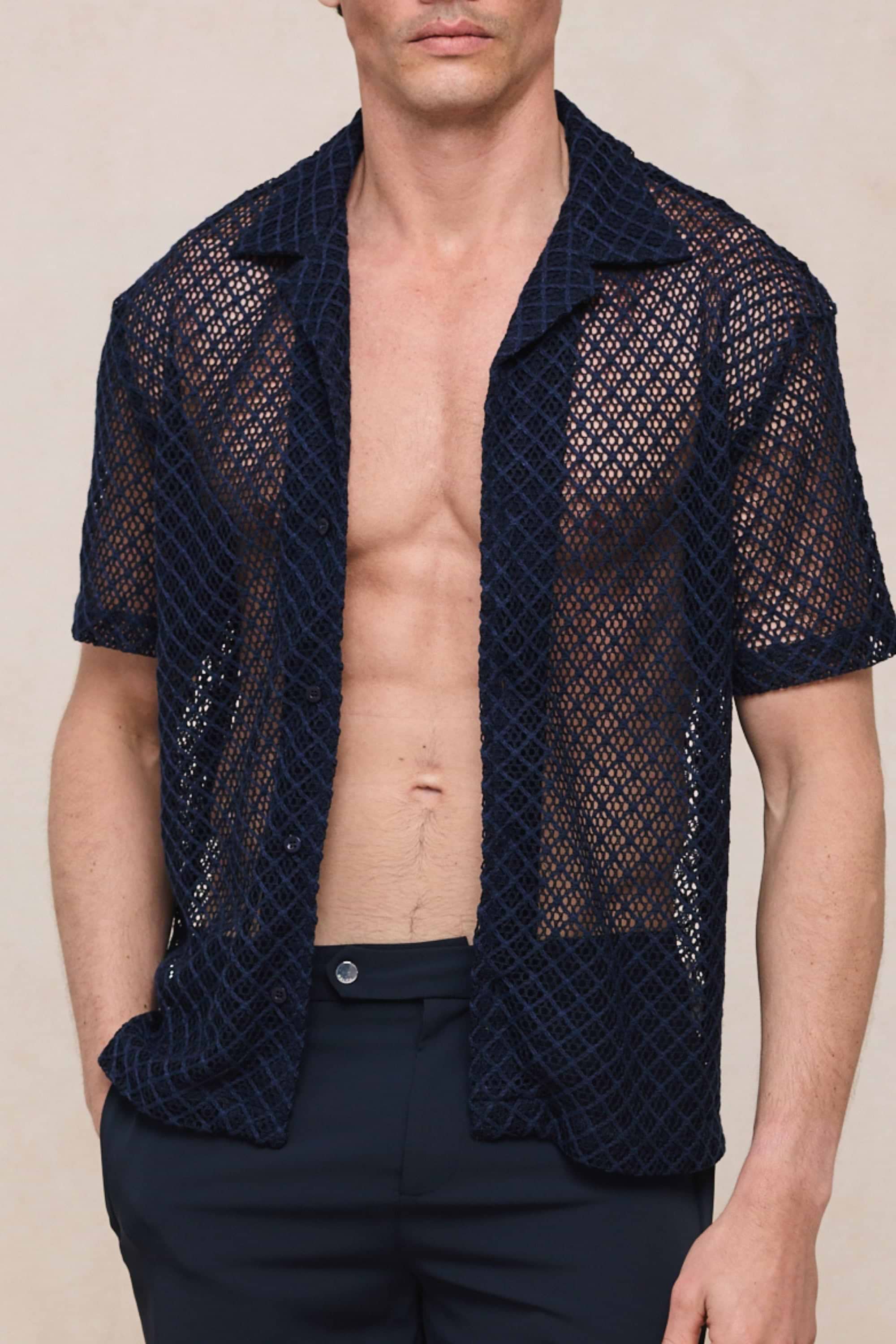 Marcelo Short Sleeve Lace Shirt - Navy