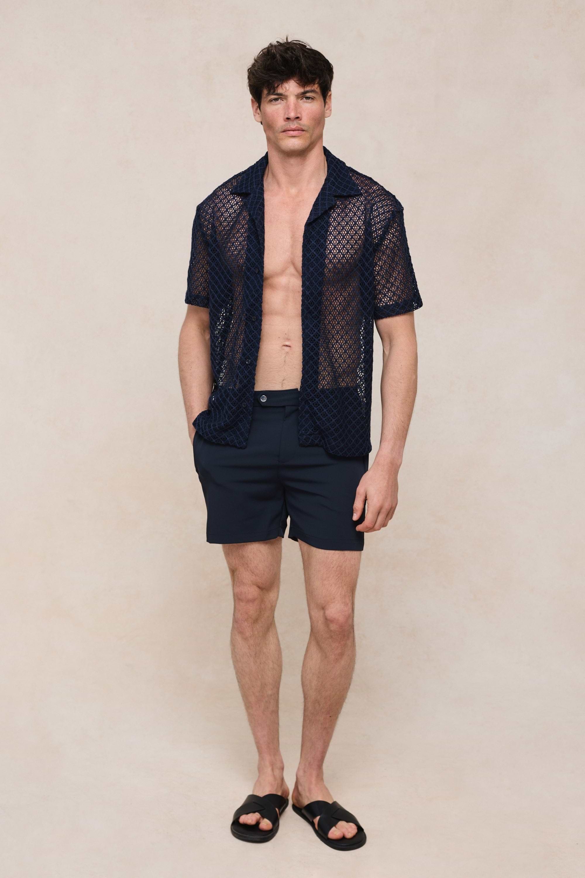 Marcelo Short Sleeve Lace Shirt - Navy