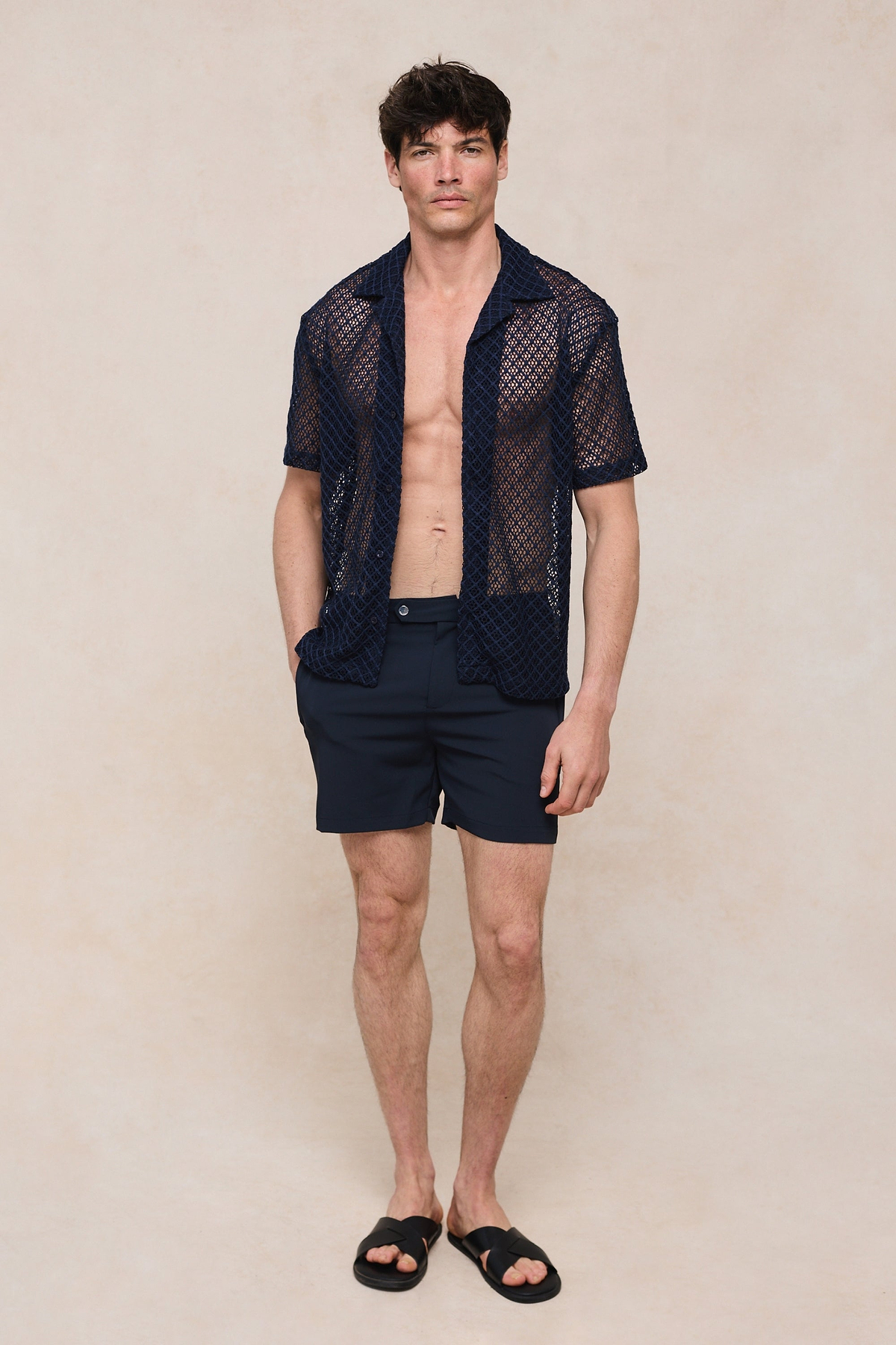 Marcelo Short Sleeve Lace Shirt - Navy