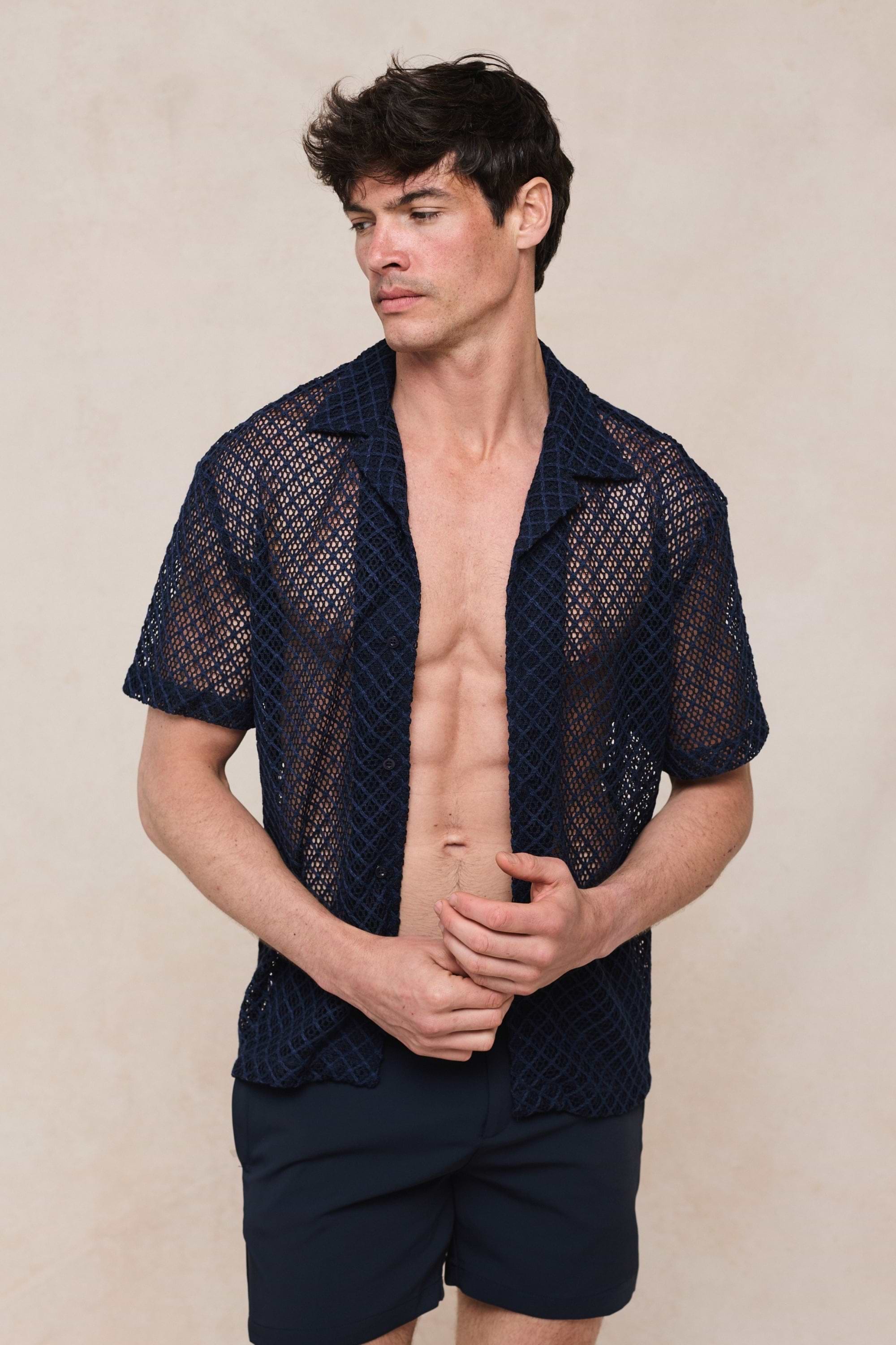 Marcelo Short Sleeve Lace Shirt - Navy