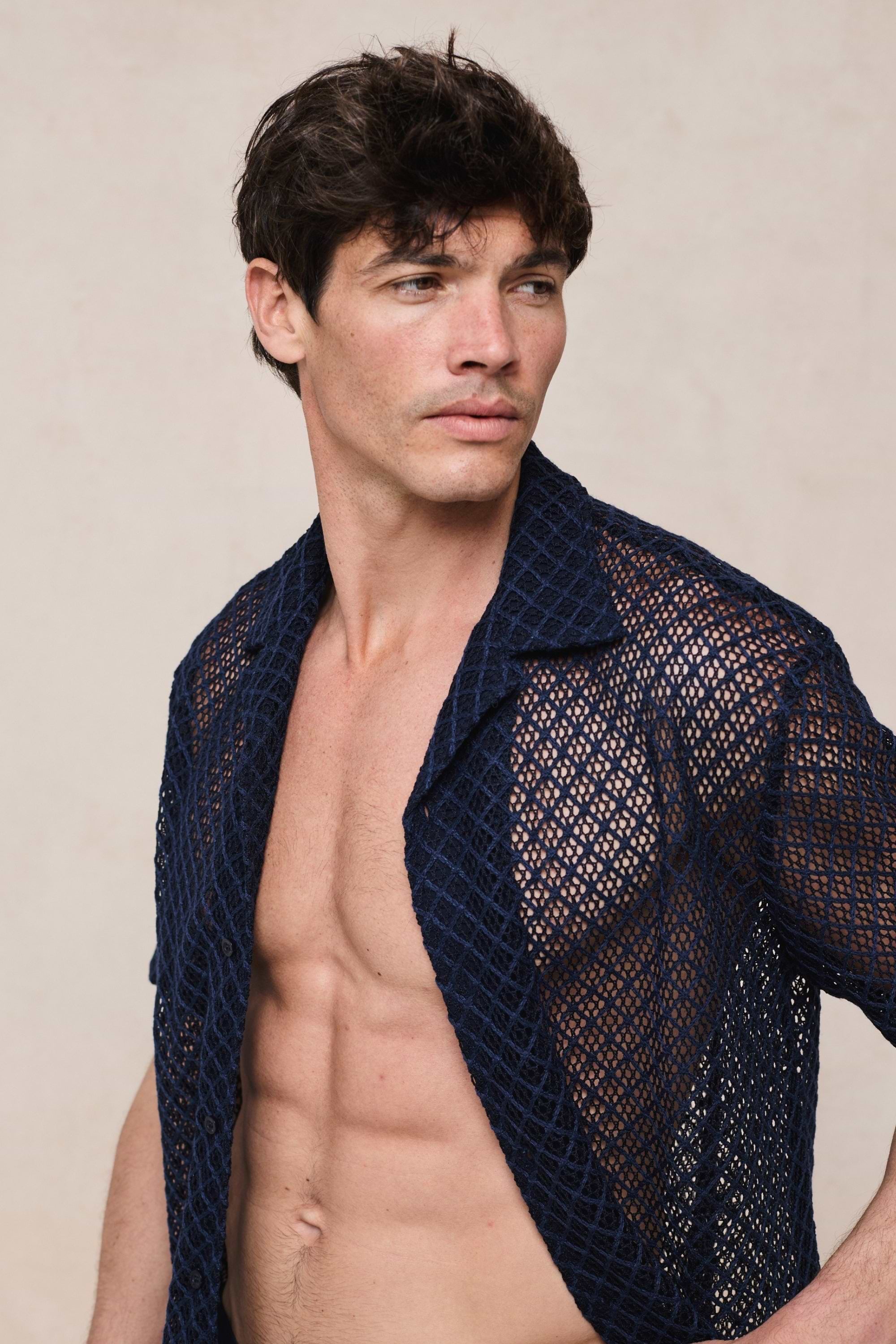 Marcelo Short Sleeve Lace Shirt - Navy