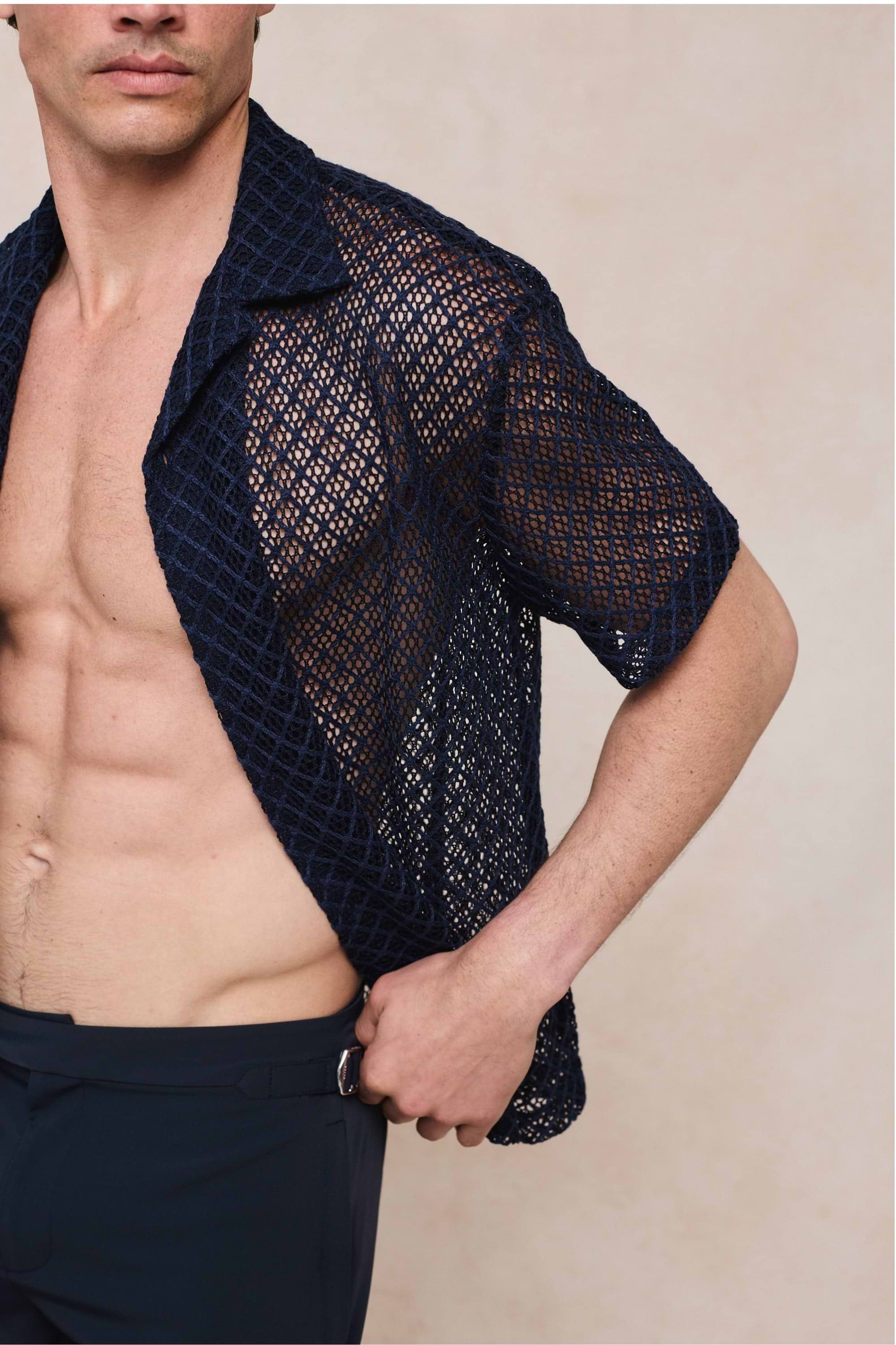 Marcelo Short Sleeve Lace Shirt - Navy