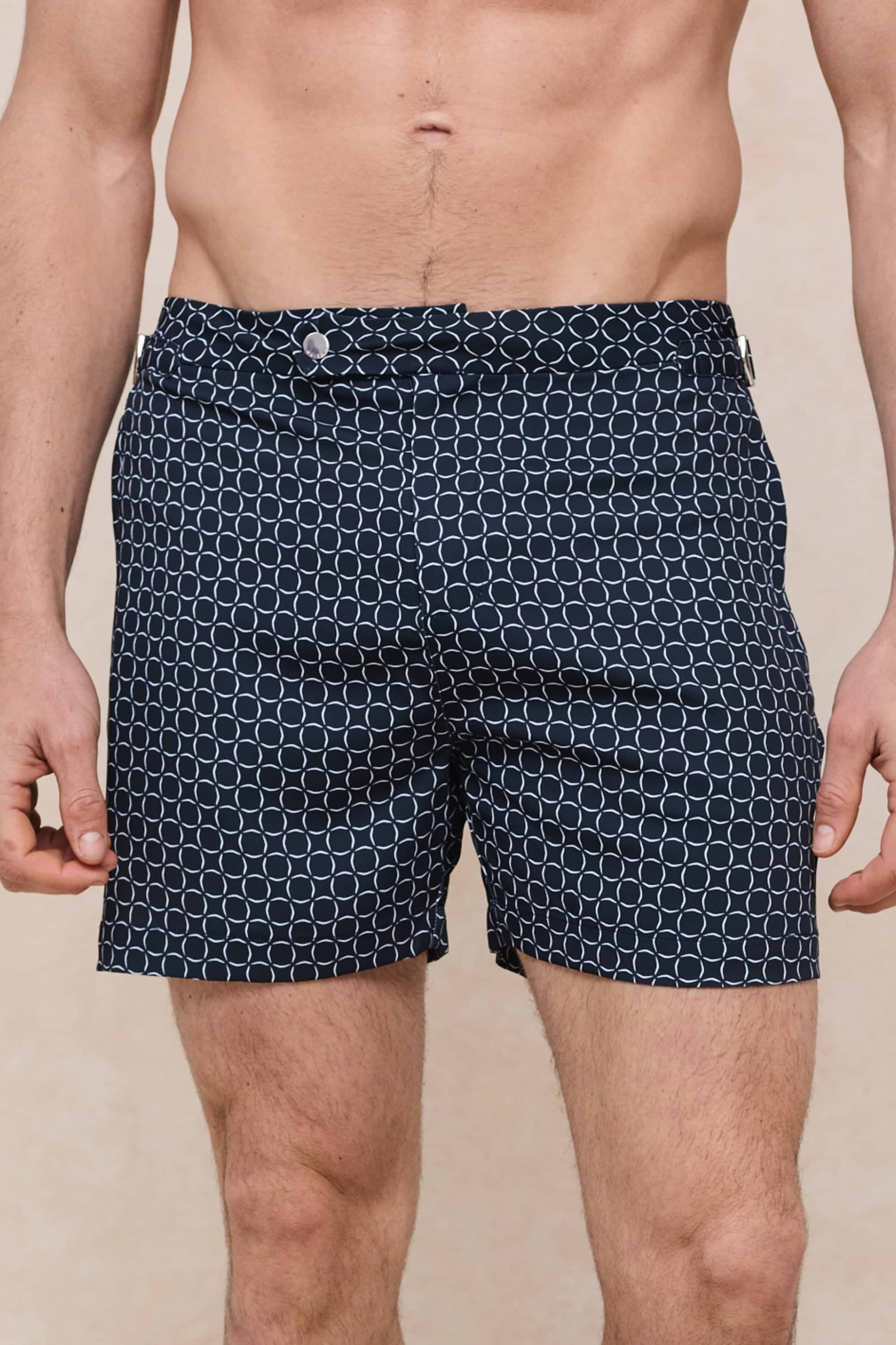 Ifni Tailored Swim Short With Adjusters - Navy/Ecru