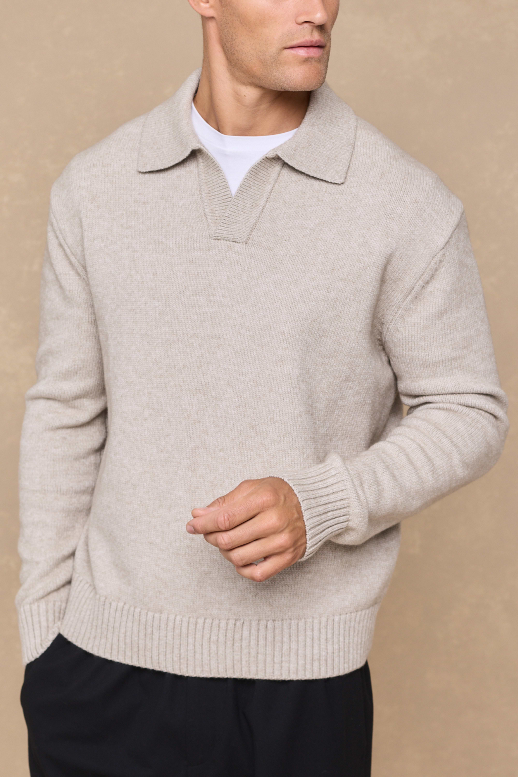 Dylan Chunky Knit Open Collar Sweater - Oatmeal