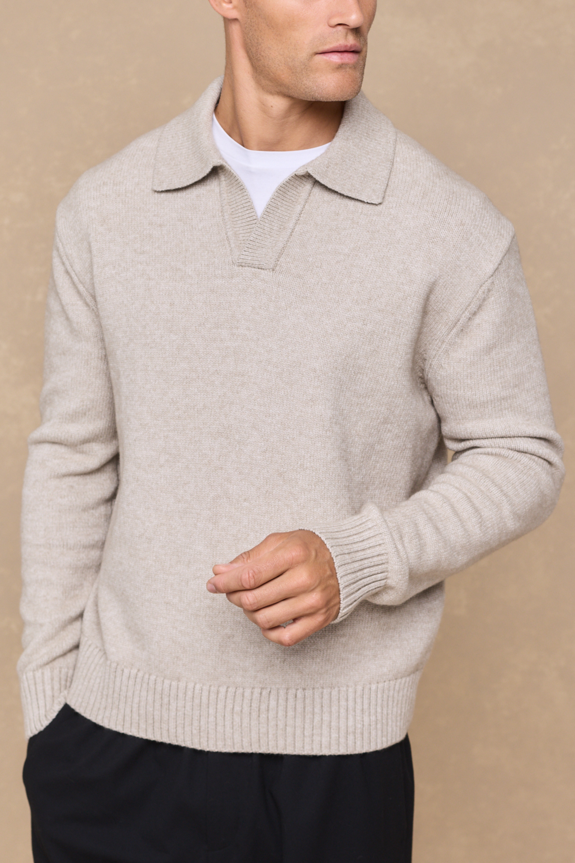 Dylan Chunky Knit Open Collar Sweater - Oatmeal
