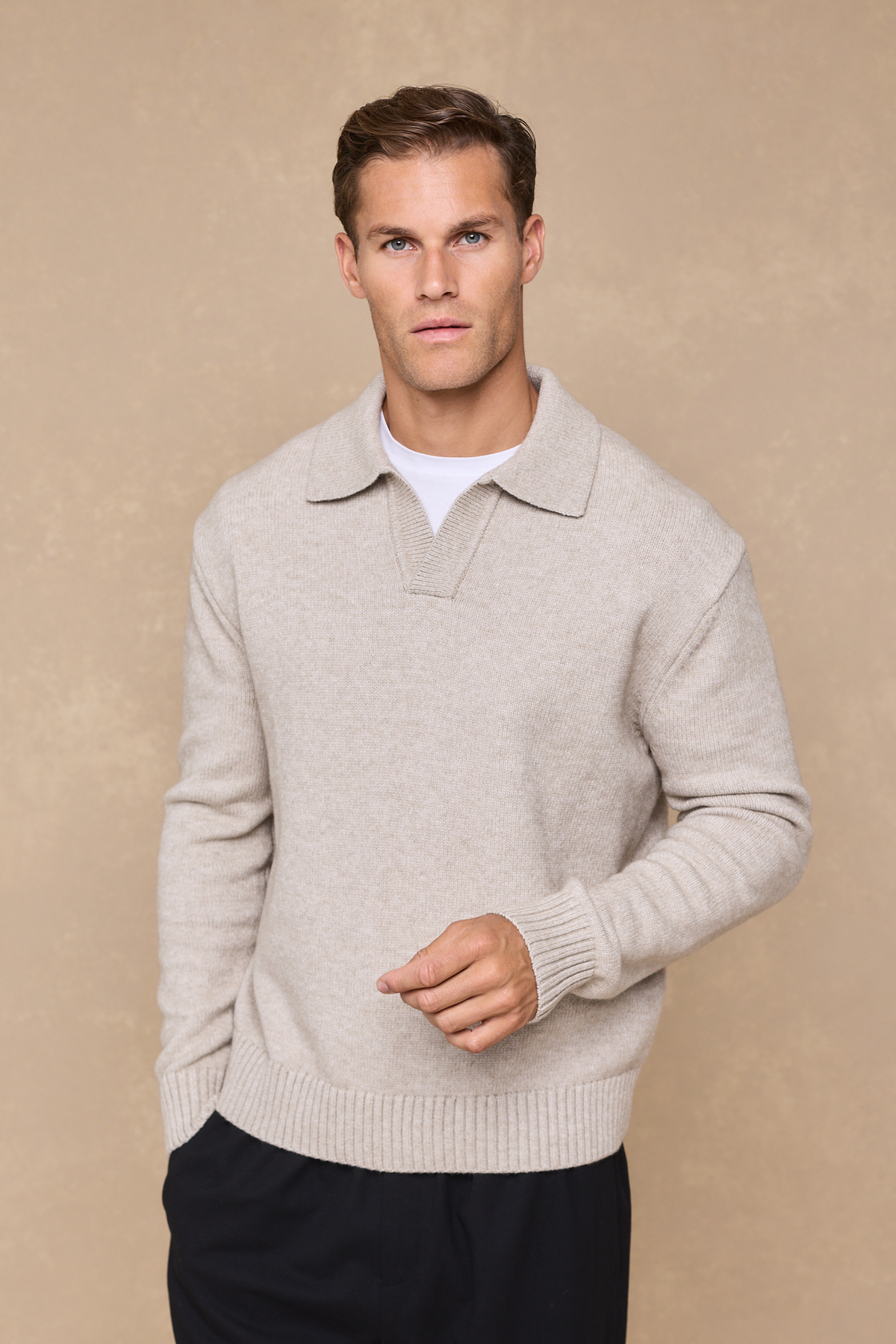 Dylan Chunky Knit Open Collar Sweater - Oatmeal