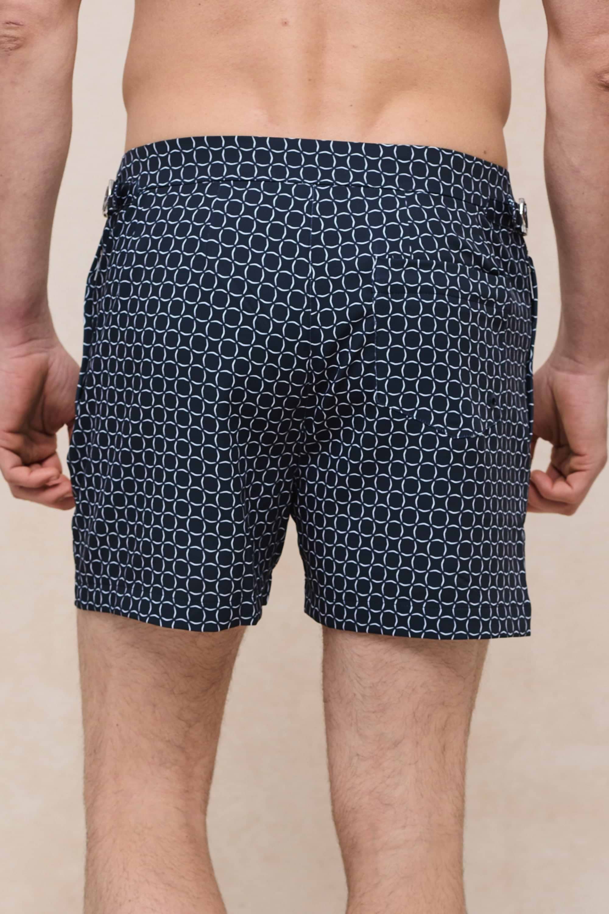 Ifni Tailored Swim Short With Adjusters - Navy/Ecru
