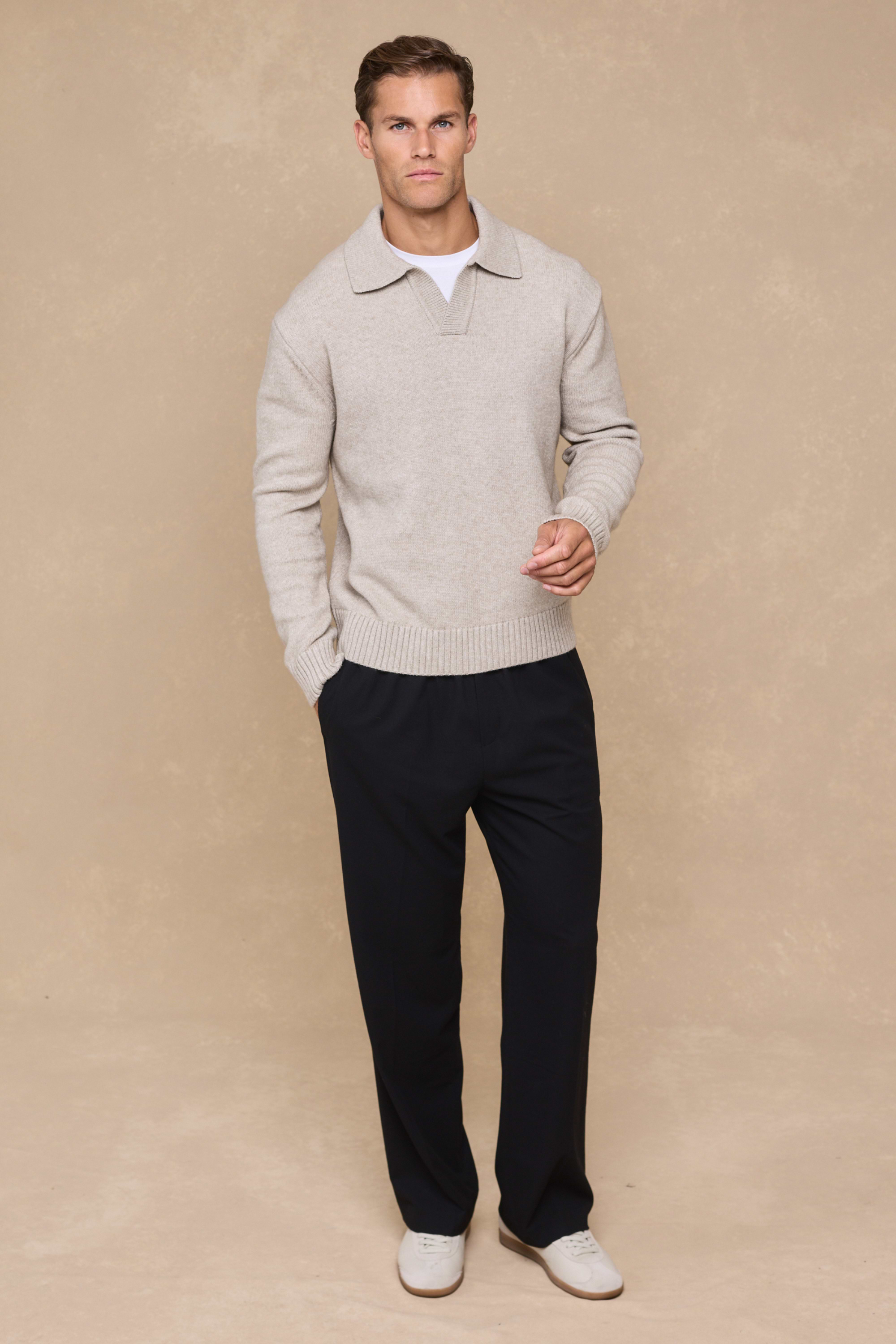 Dylan Chunky Knit Open Collar Sweater - Oatmeal