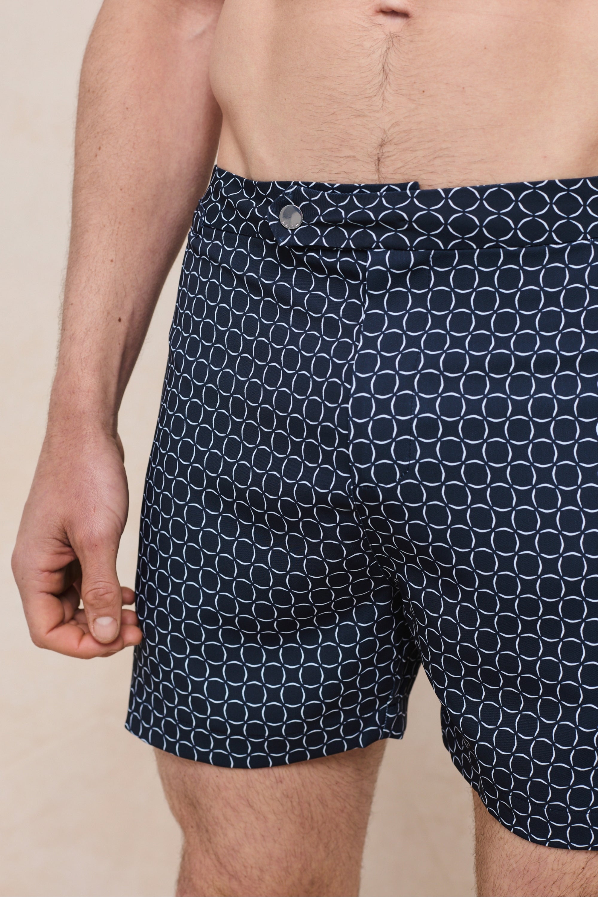 Ifni Tailored Swim Short With Adjusters - Navy/Ecru