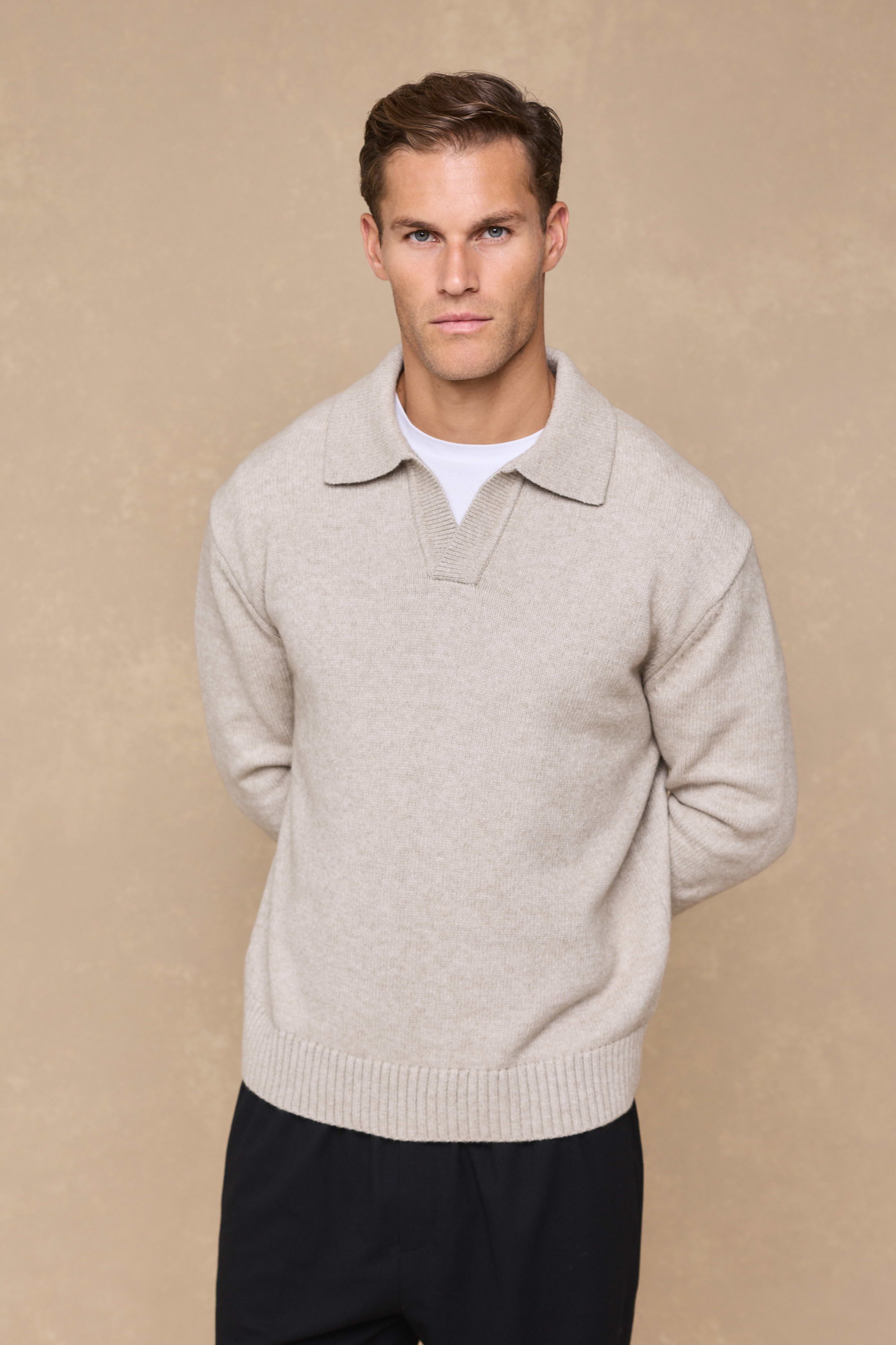 Dylan Chunky Knit Open Collar Sweater - Oatmeal