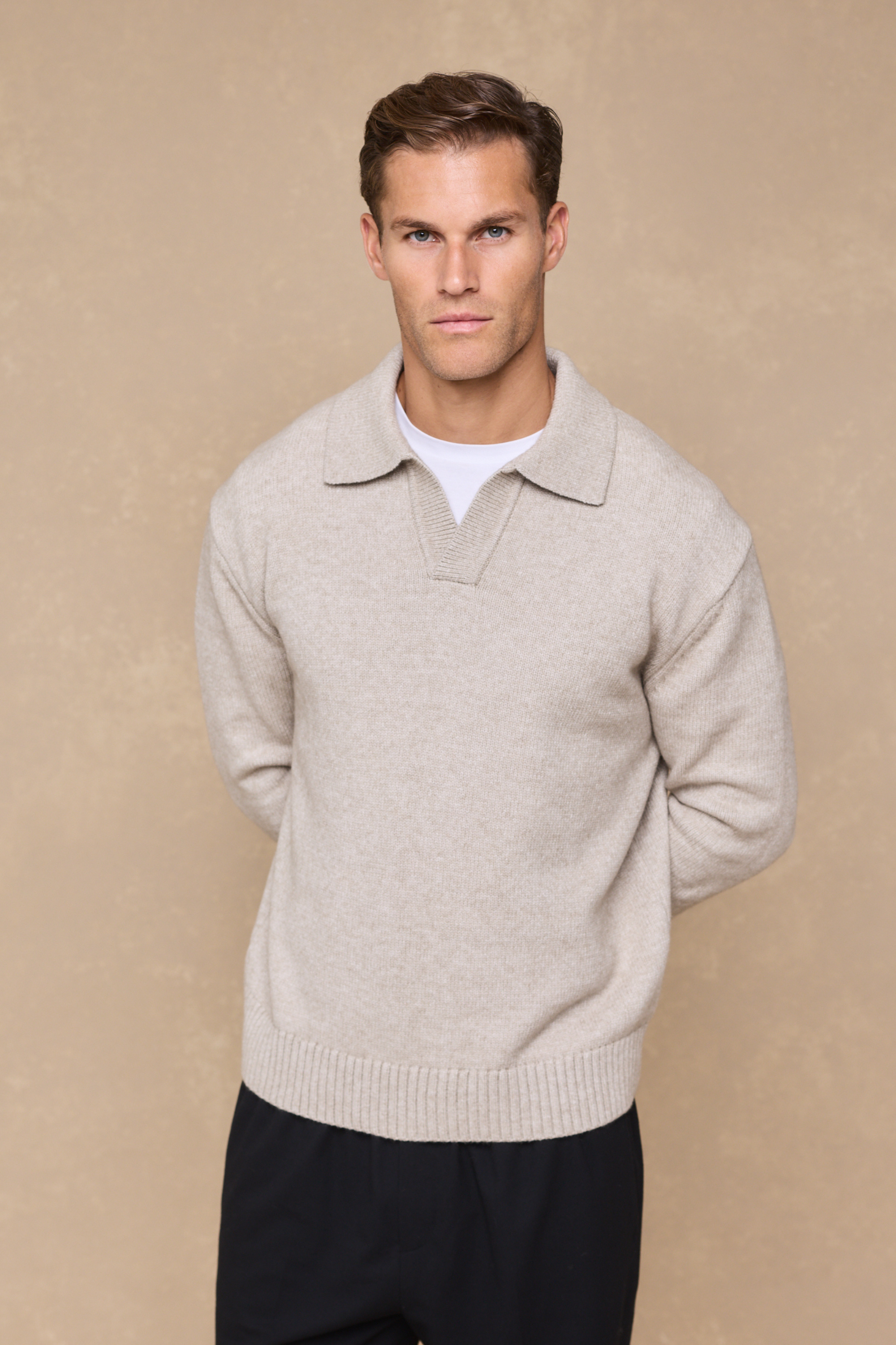 Dylan Chunky Knit Open Collar Sweater - Oatmeal