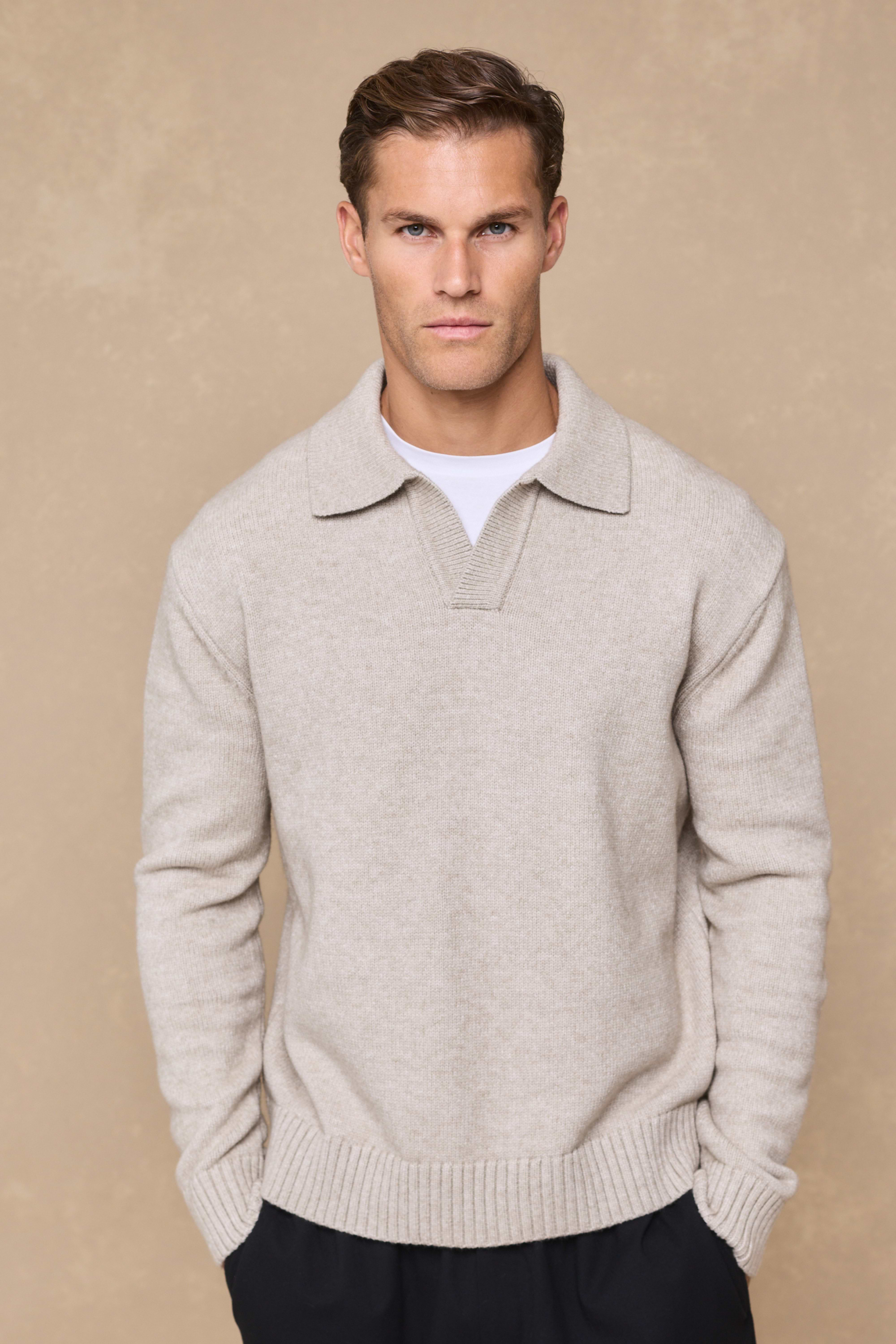 Dylan Chunky Knit Open Collar Sweater - Oatmeal