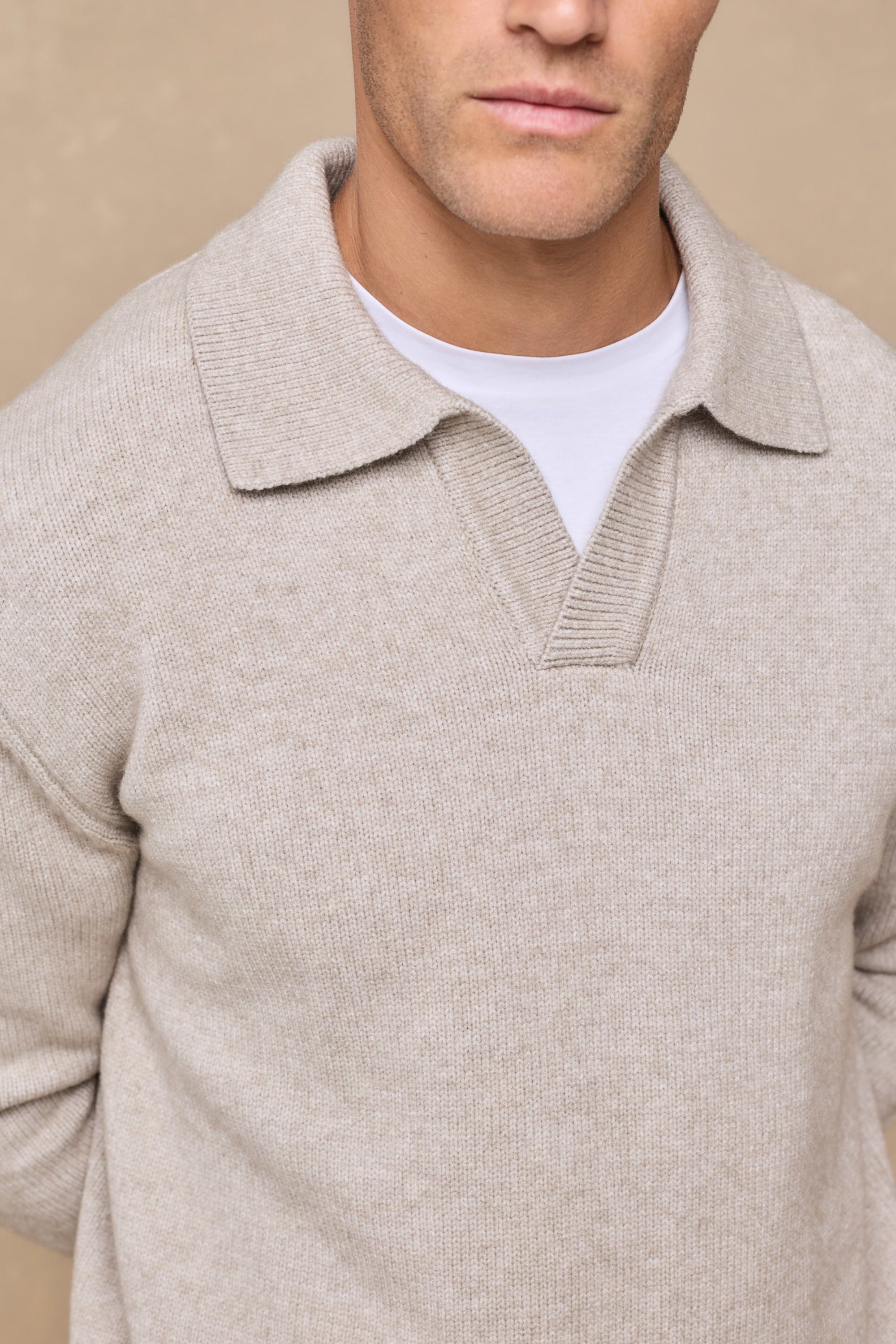 Dylan Chunky Knit Open Collar Sweater - Oatmeal