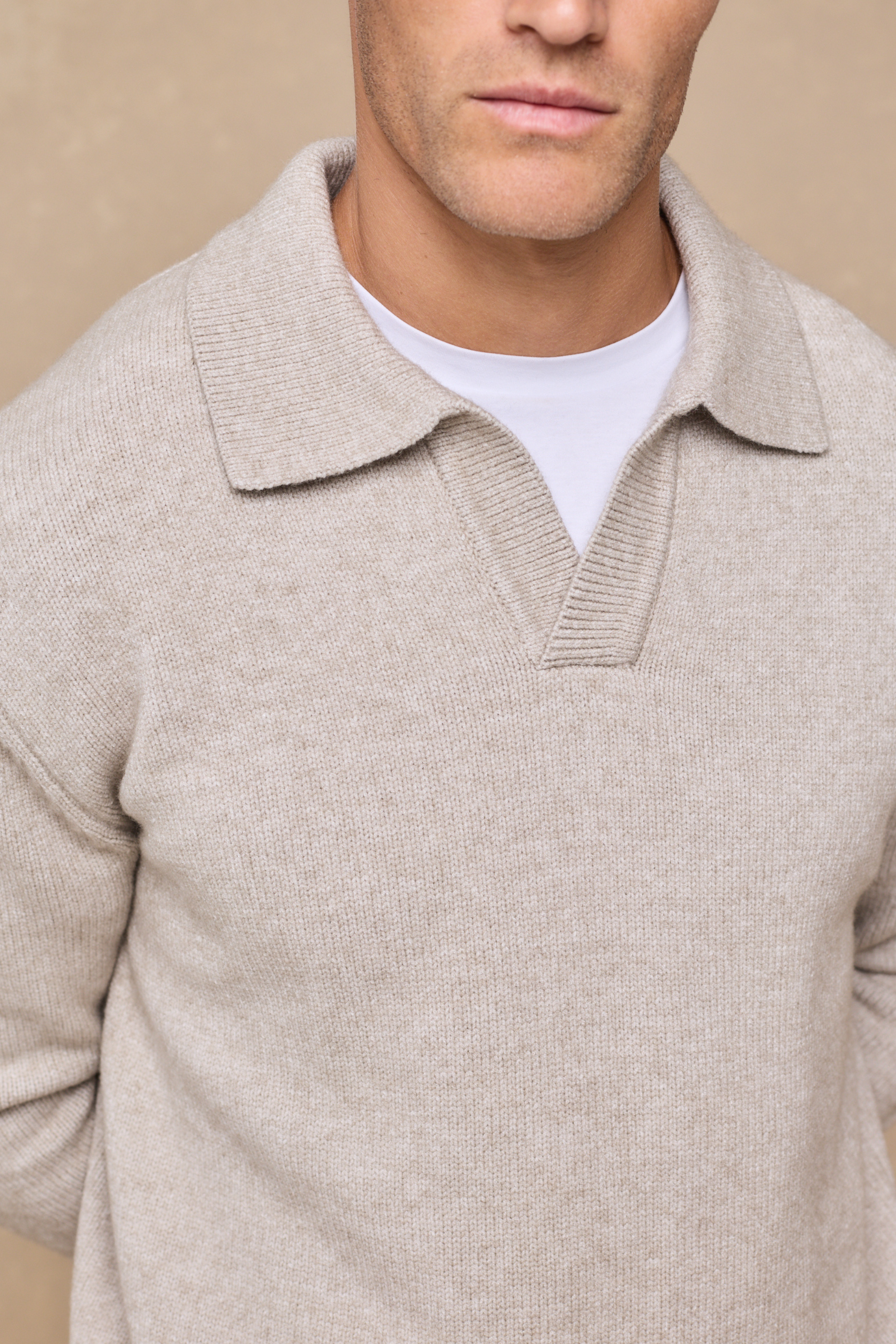 Dylan Chunky Knit Open Collar Sweater - Oatmeal