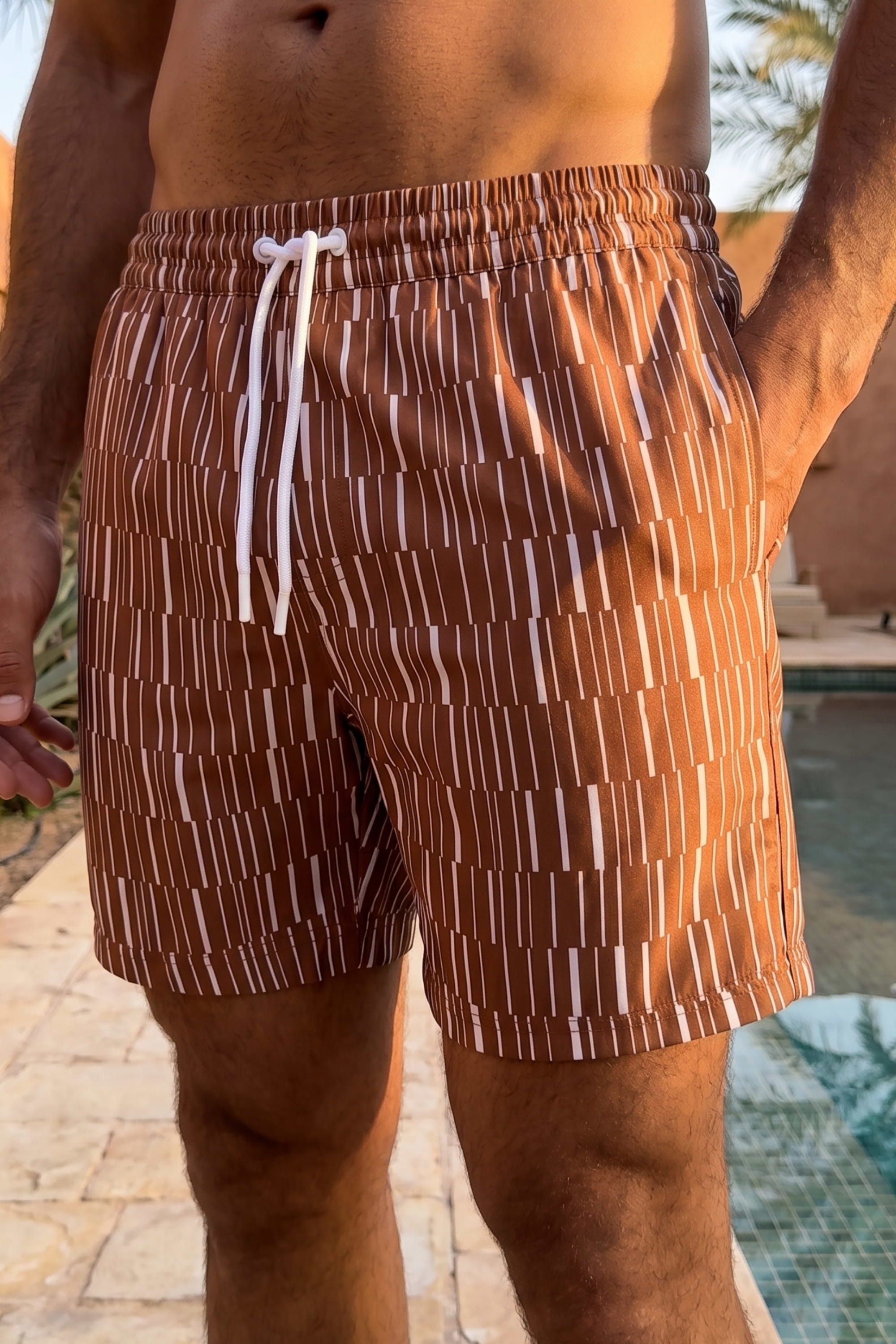 Chalco Elasticated Waist Swim Short - Rust/Ecru