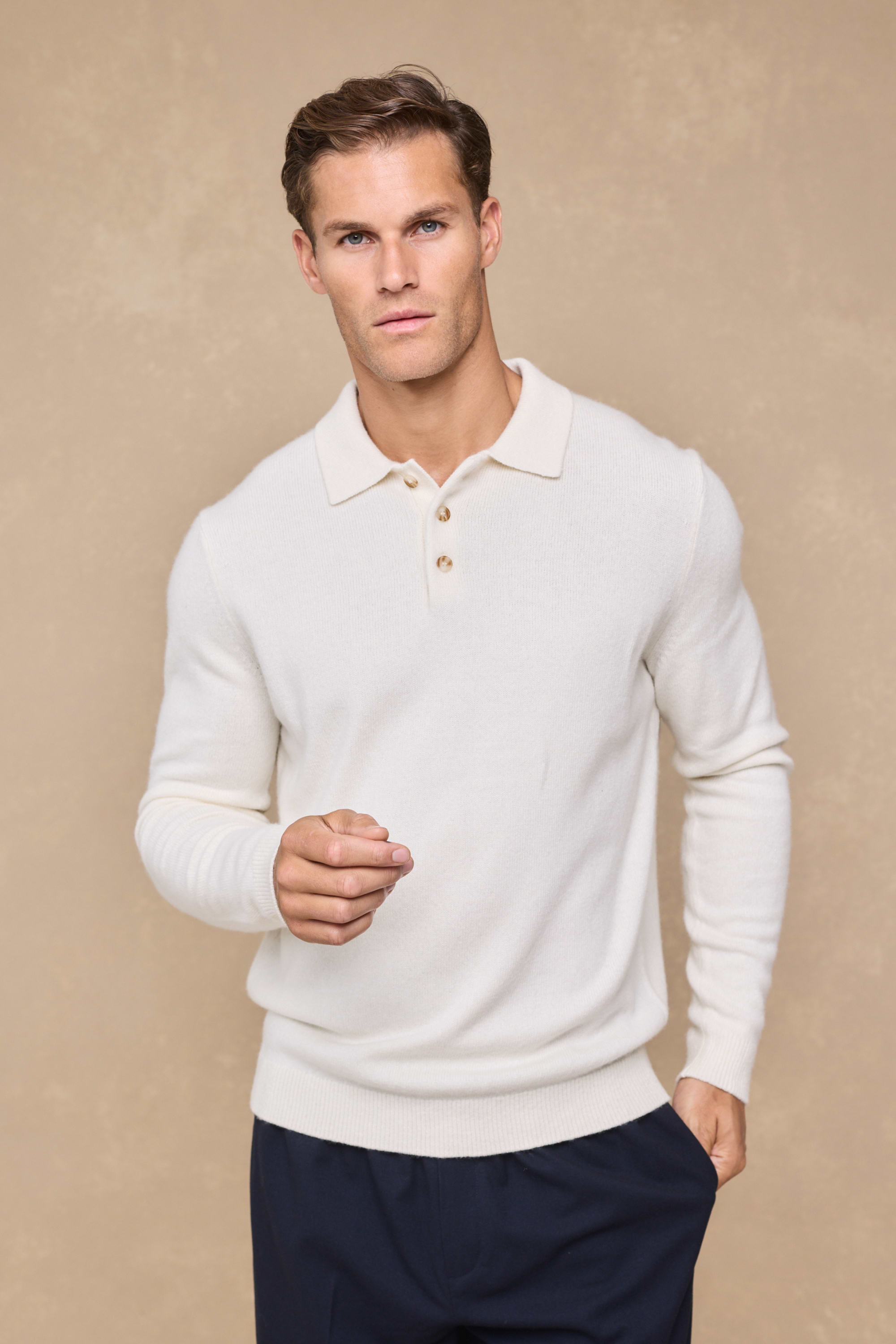 Anders Long Sleeve Polo - Ecru