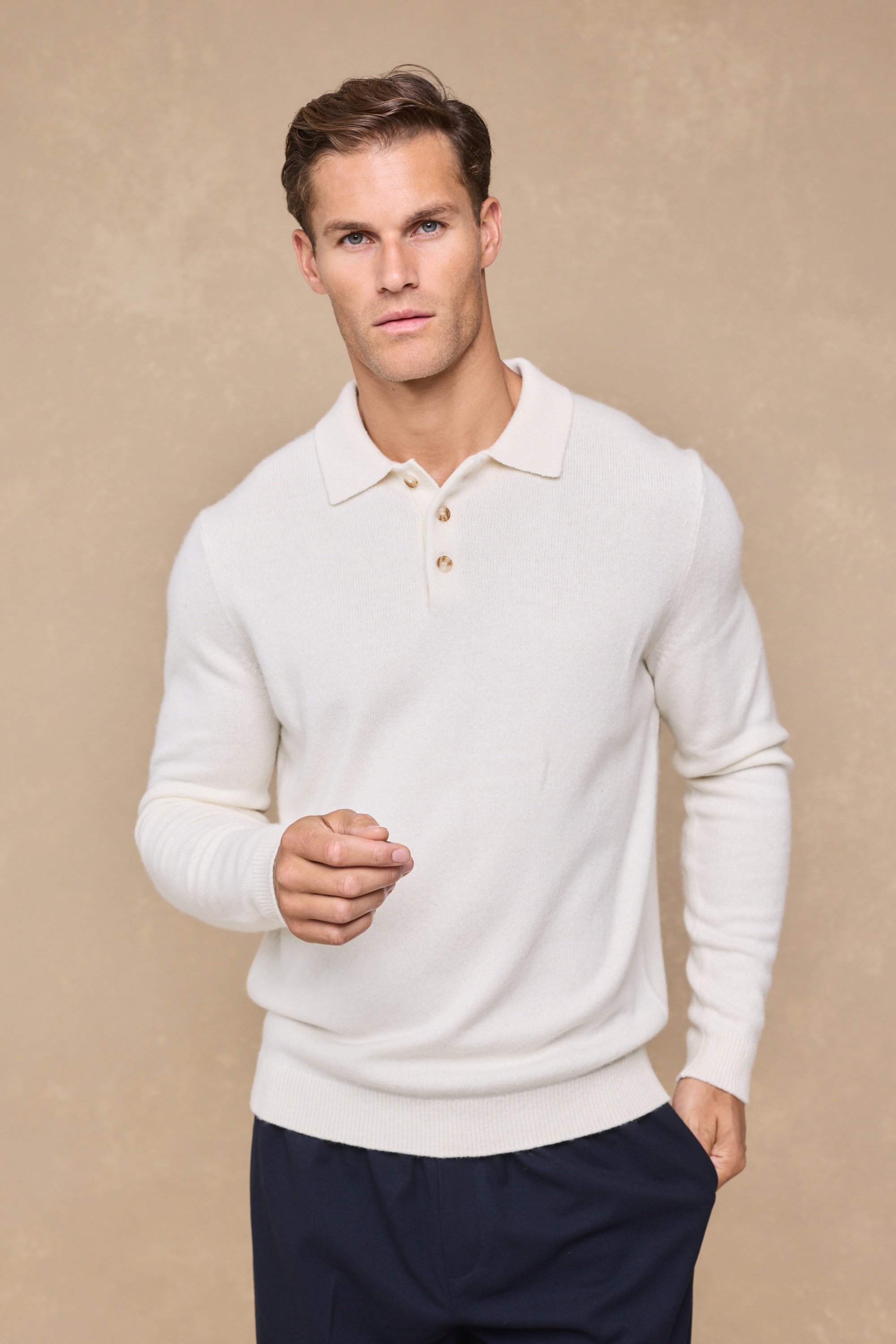 Anders Long Sleeve Polo - Ecru
