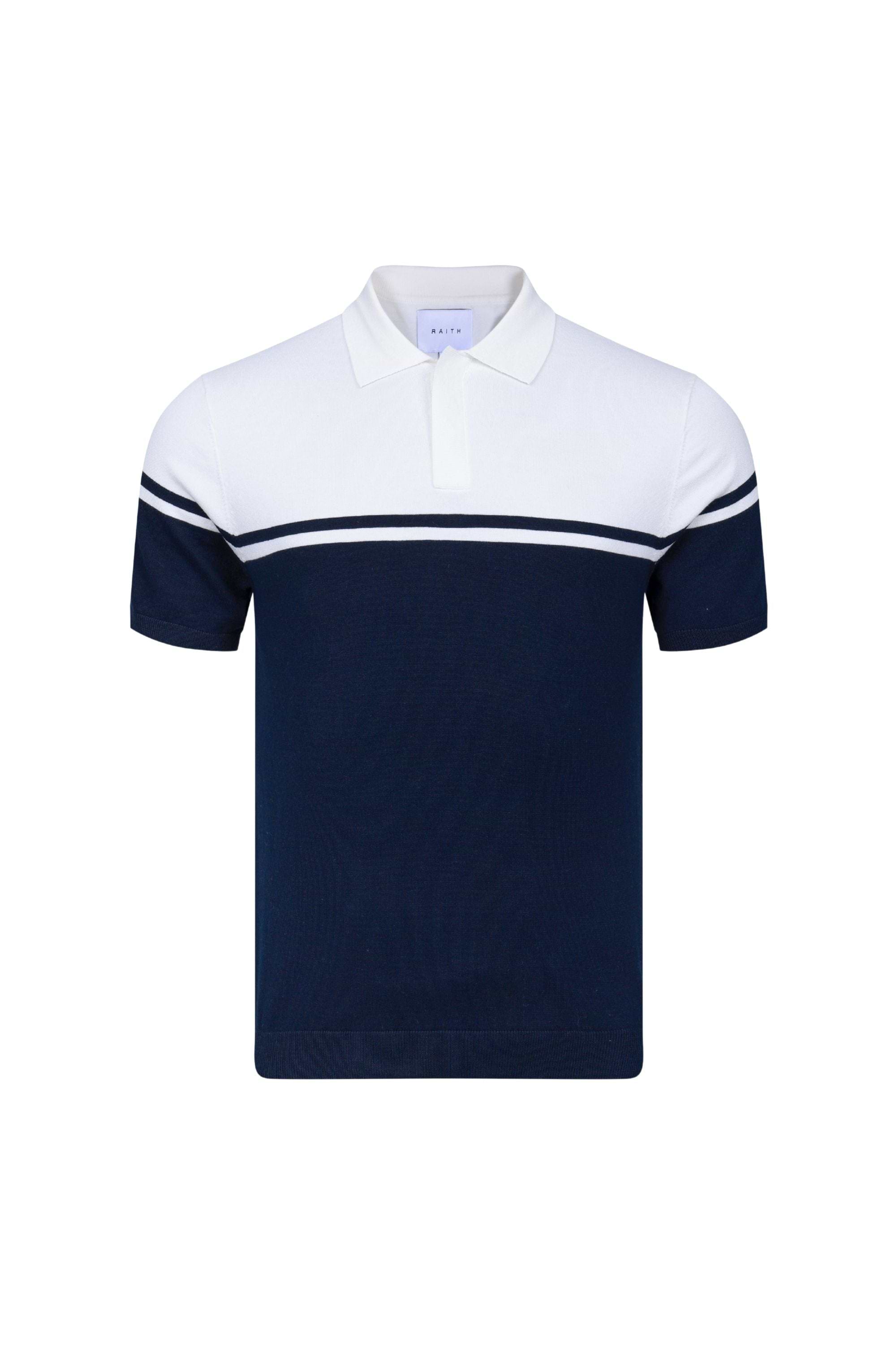 Vicolo Knitted Striped Block Polo SS - Ecru/Navy
