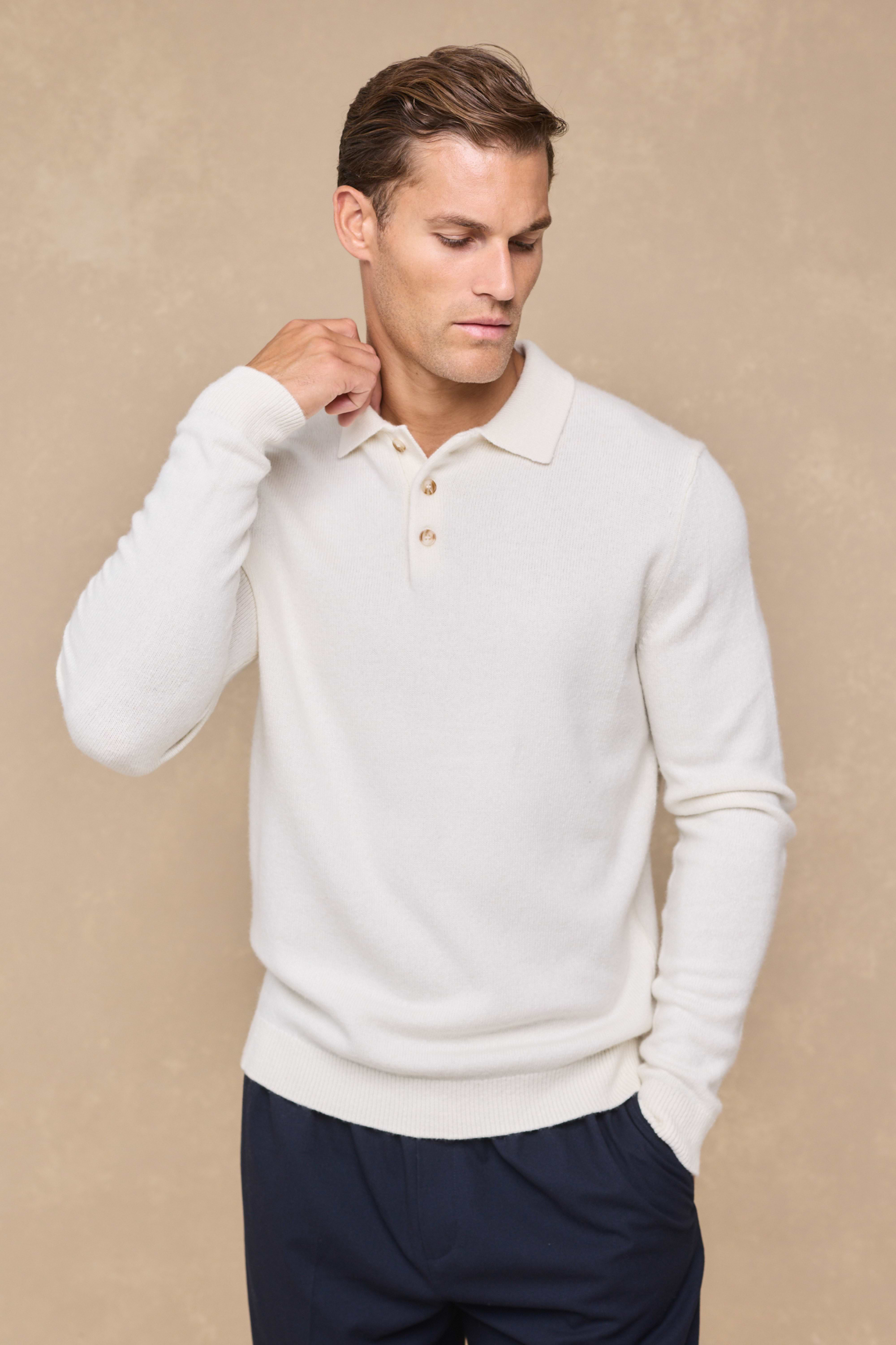 Anders Long Sleeve Polo - Ecru