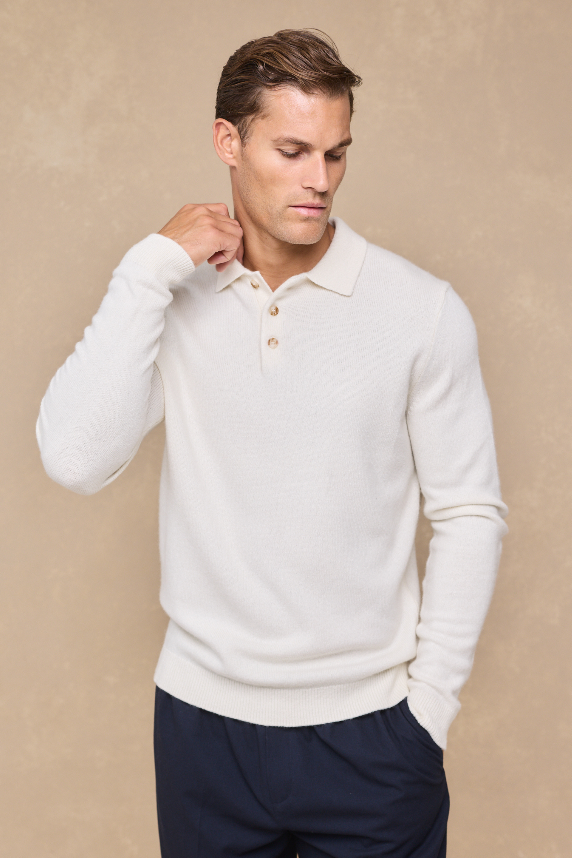 Anders Long Sleeve Polo - Ecru