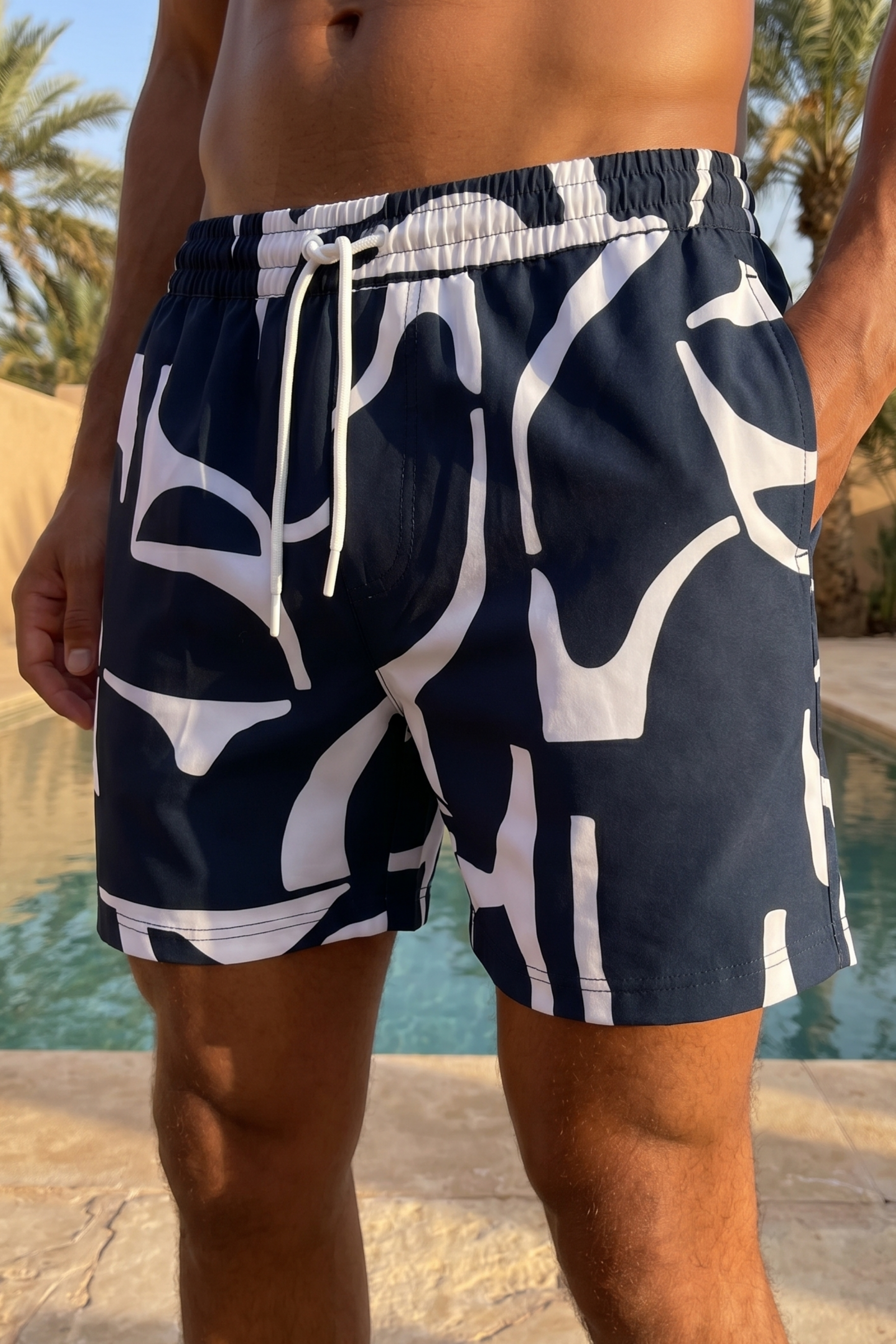 Massira Elasticated Waist Swim Short - Navy/Ecru