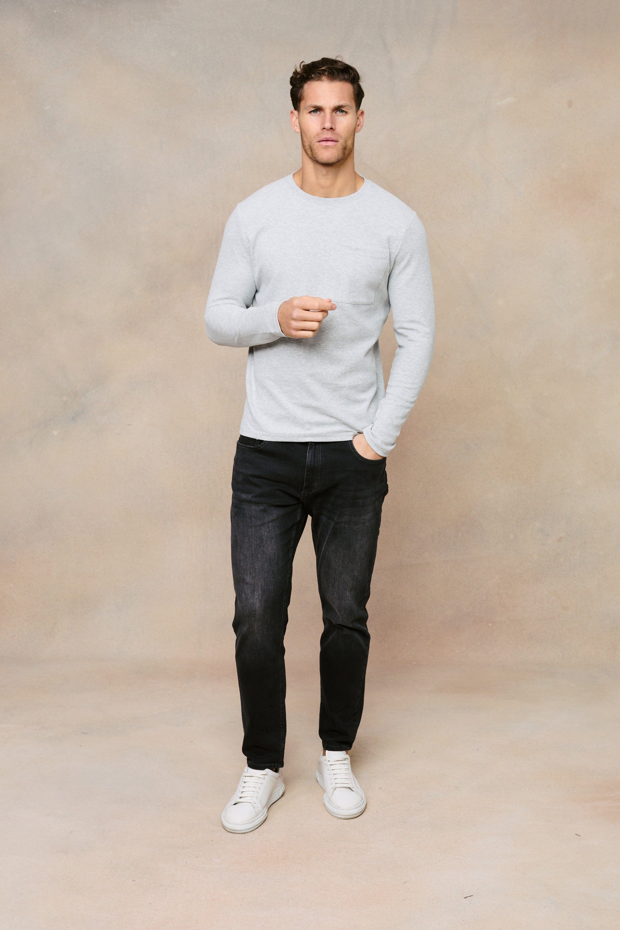 Tyler Long Sleeve Top - Grey Marl