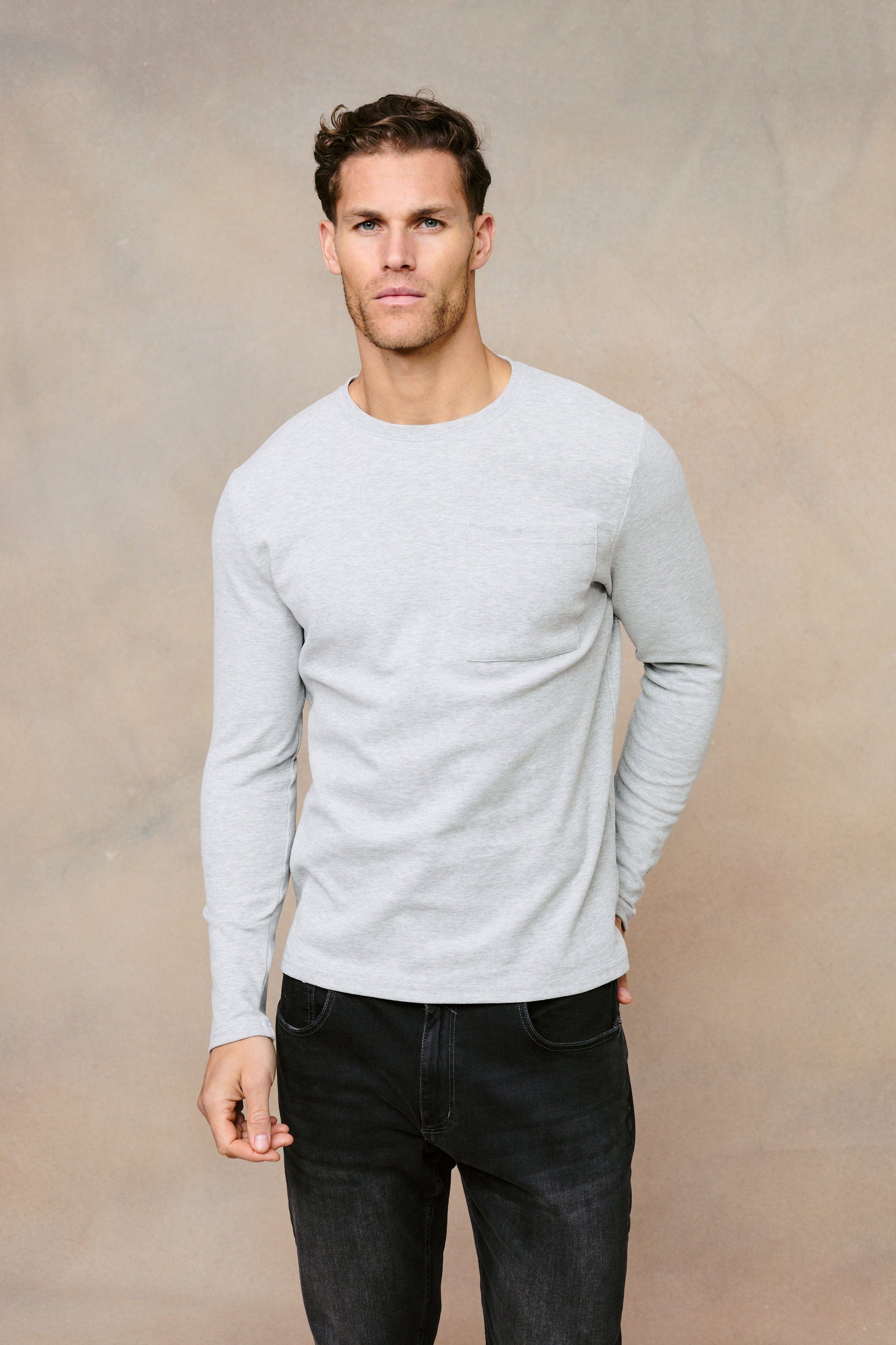 Tyler Long Sleeve Top - Grey Marl