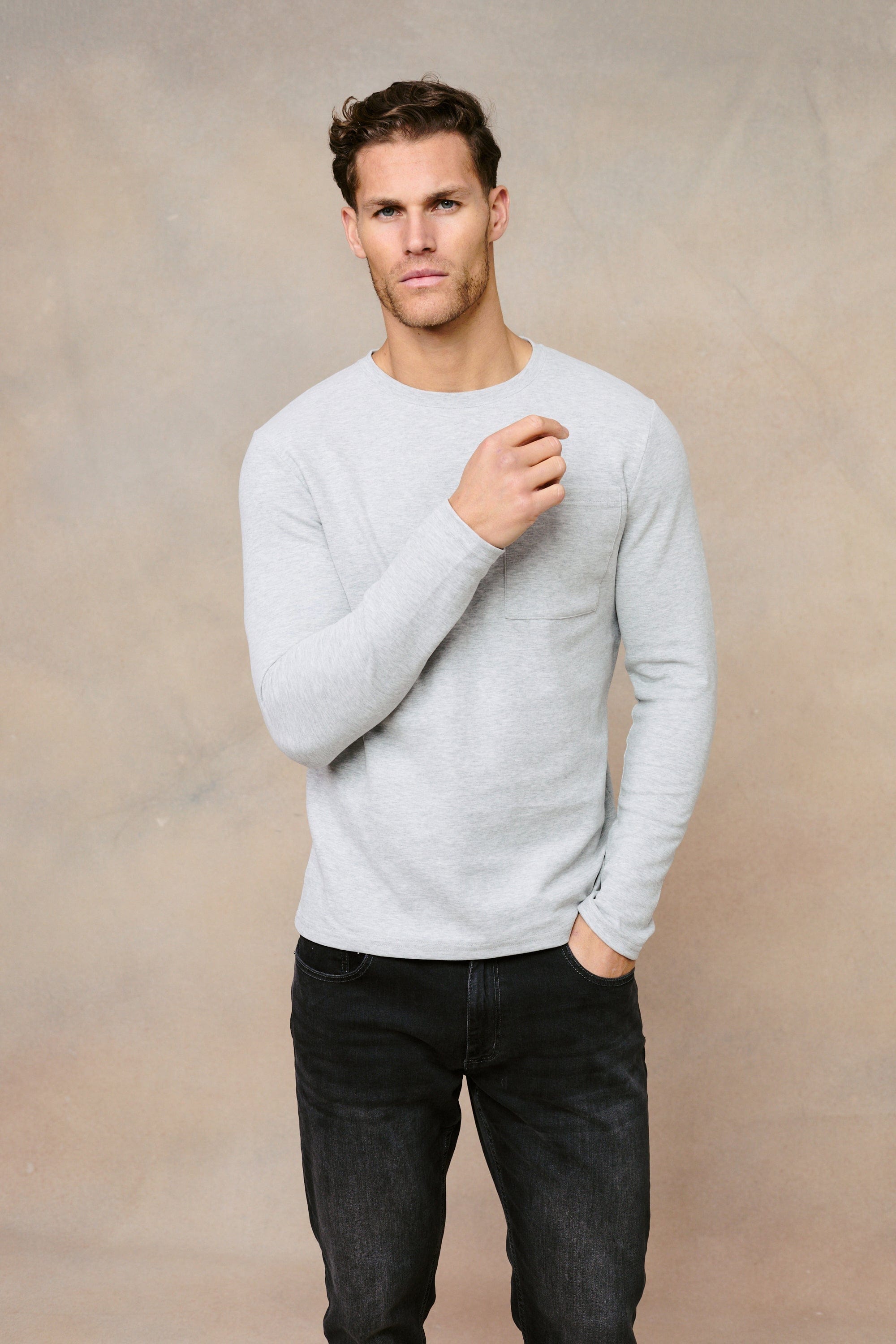 Tyler Long Sleeve Top - Grey Marl